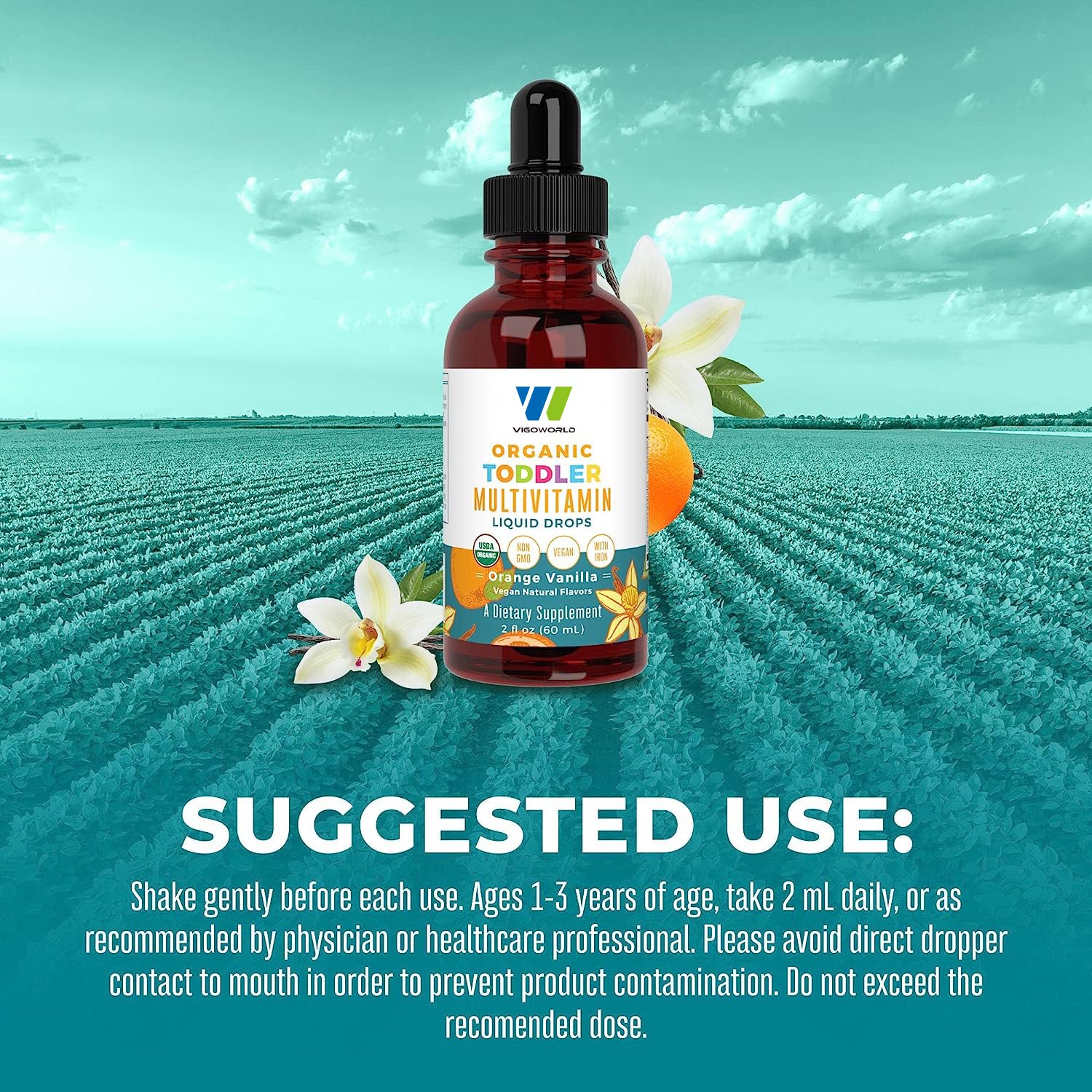 Vegan Sugar-Free Multivitamin & Multimineral Liquid Drops for Toddlers Kids Immune Support with Iron Overall Wellness Vitamins