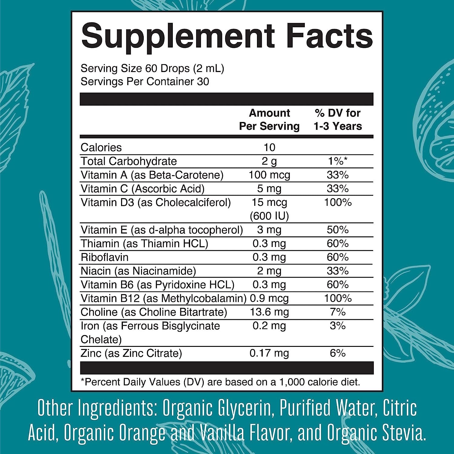 Vegan Sugar-Free Multivitamin & Multimineral Liquid Drops for Toddlers Kids Immune Support with Iron Overall Wellness Vitamins