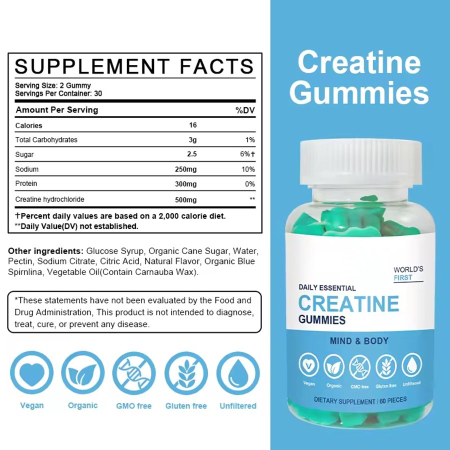 Natural Strawberry Flavored Vegetarian 4000 Mg Healthcare Supplement Creatine Monohydrate Gummies