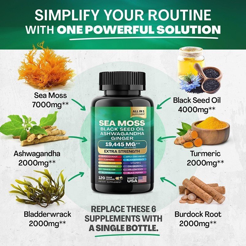 Supplement OEM Vendors Seas Moss 7000mg and Shilajit Ashwagandha 2000mg Organic Sea Moss Ashwagandha Health Care Supplements