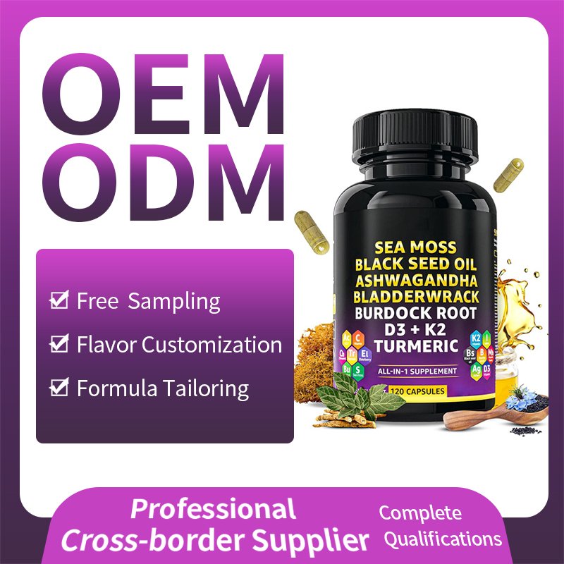 OEM/ODM private label Sea Moss Capsules Black Seed Oil Ashwagandha vitamin D3 Sea moss Supplements for Skin
