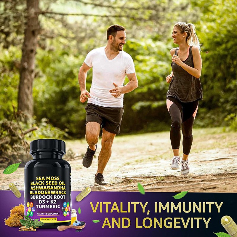 OEM/ODM private label Sea Moss Capsules Black Seed Oil Ashwagandha vitamin D3 Sea moss Supplements for Skin