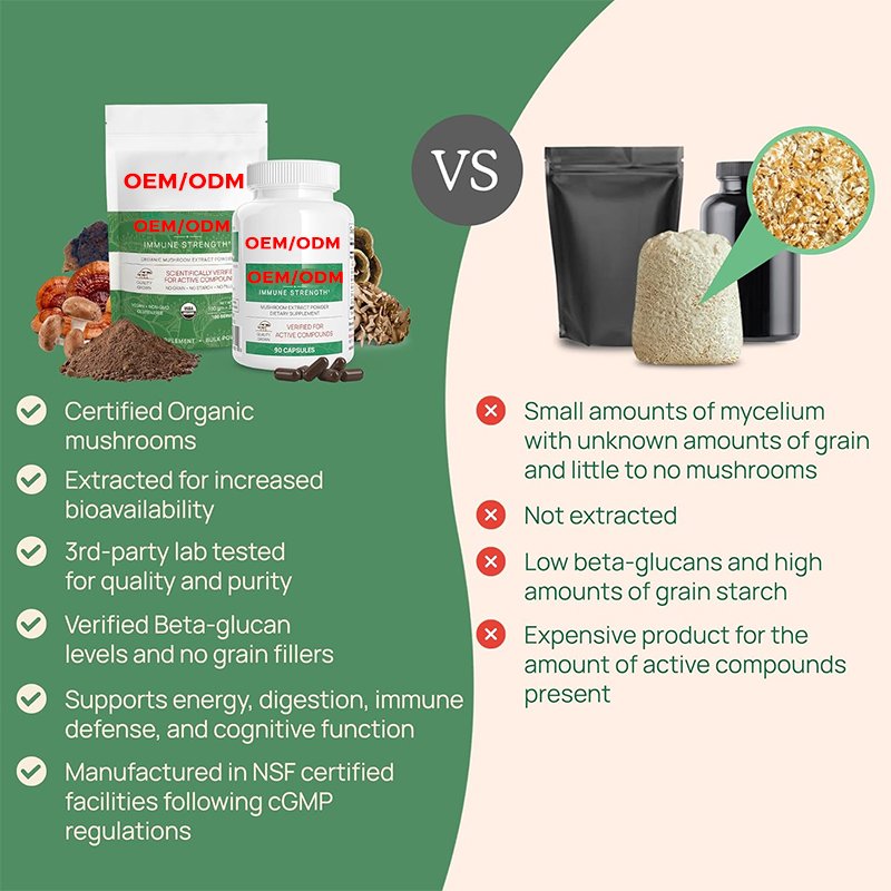 Organic Mushroom Extract 200 Caps Non-GMO Mushroom Supplement for Brain Focus Immune Support
