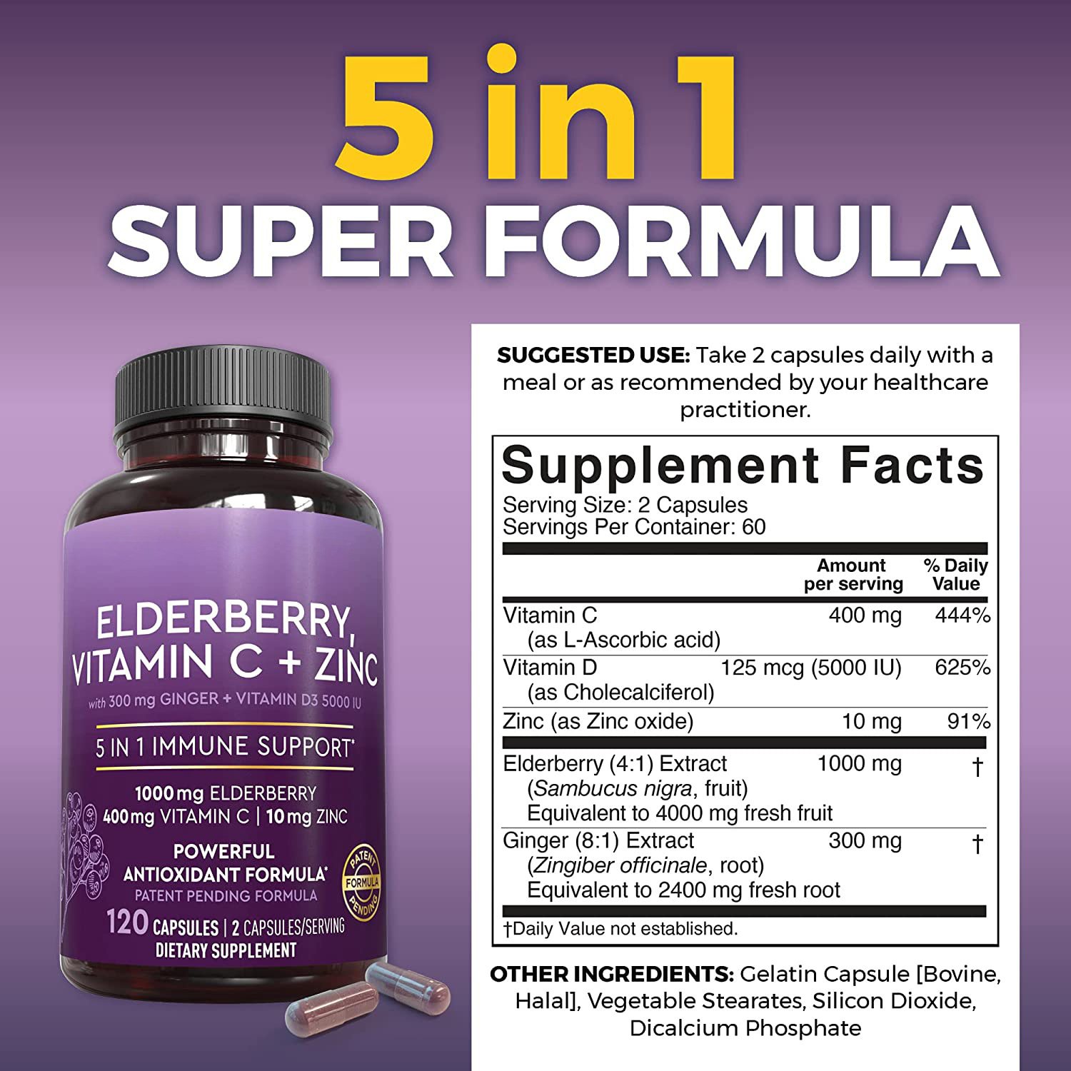 Organic Pure Natural Herbs healthcare Supplement Black Elderberry Powder Extract Multivitamin Elderberry Chewable Capsules