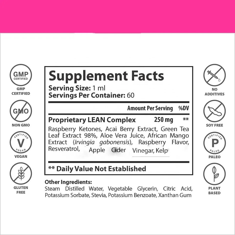Private Label Natural Healthcare Supplement Raspberry Ketones Liquid Drops