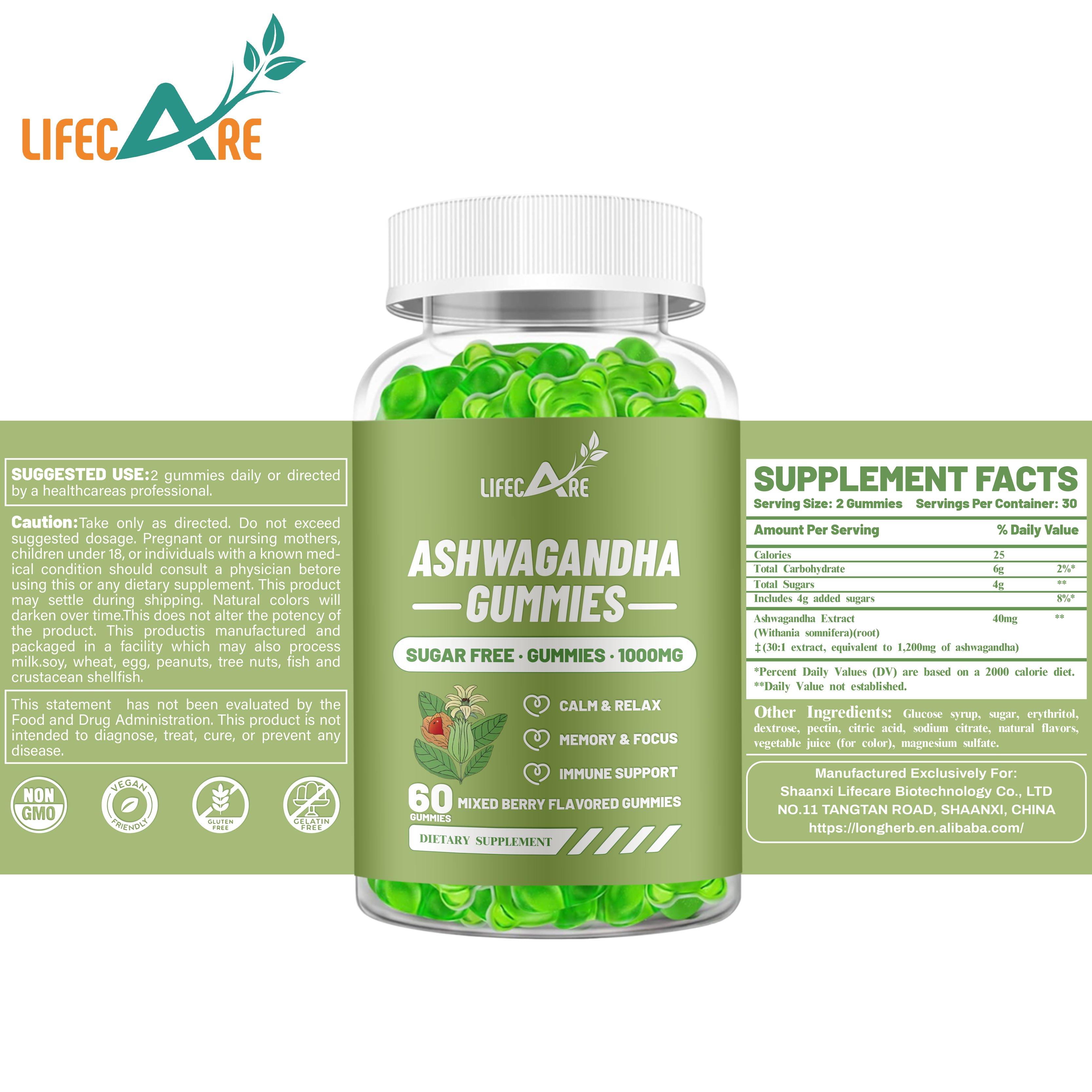 OEM Service Ashwagandha Gummies Herbal Supplements Vegan Ashwagandha Gummies