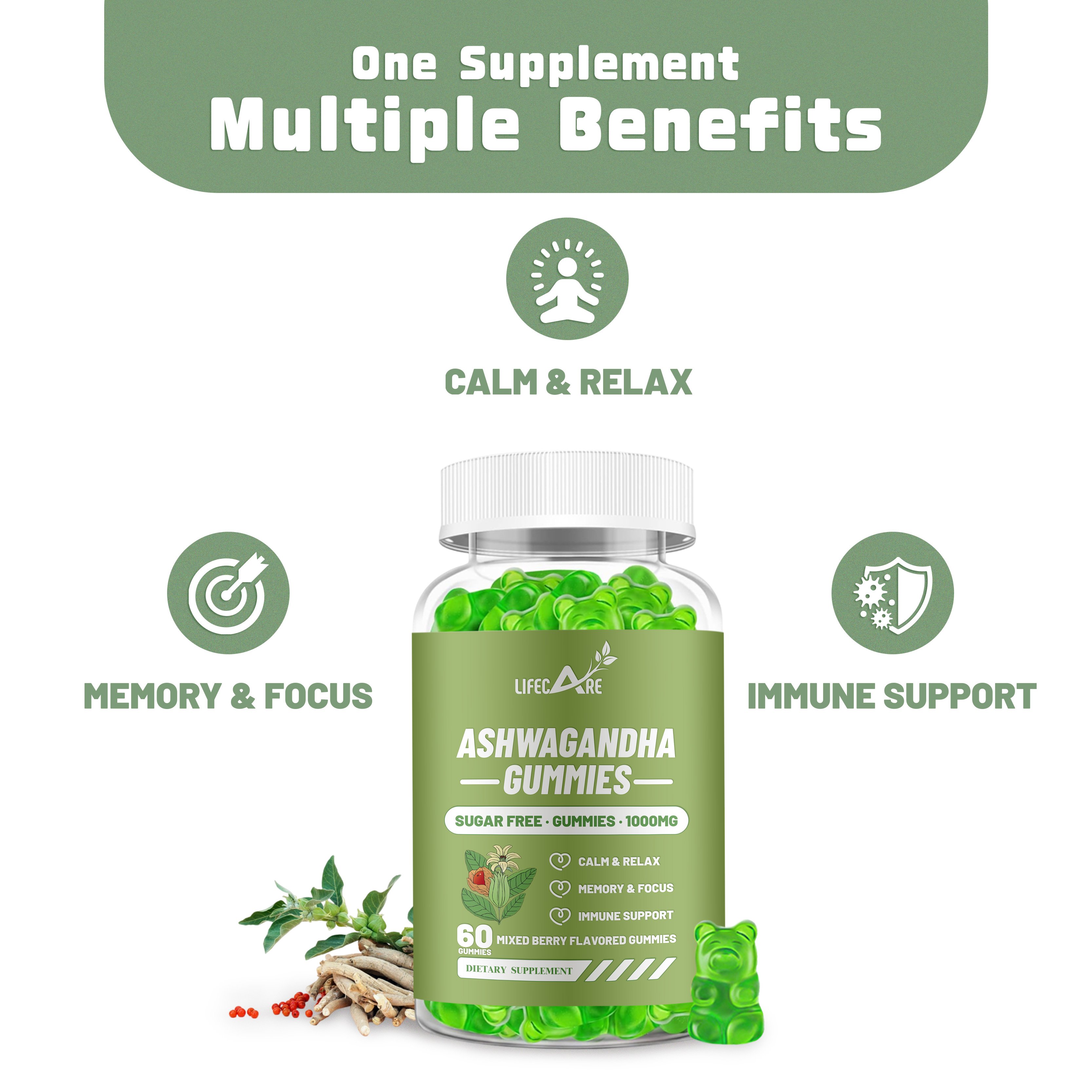 OEM Service Ashwagandha Gummies Herbal Supplements Vegan Ashwagandha Gummies