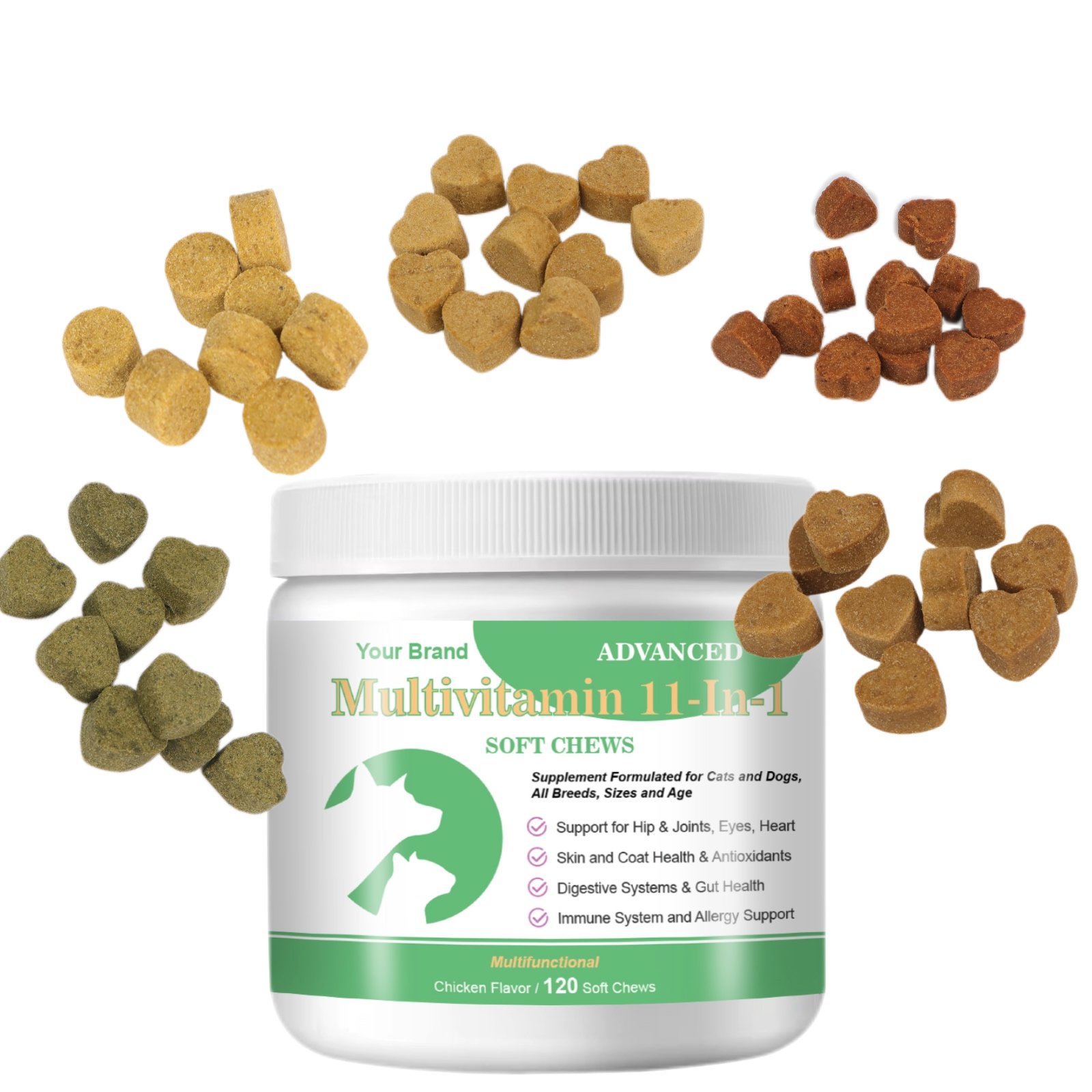 OEM Vitamins Supplements Multivitamin with Probiotics Chew Treats Joint Support and Omega 3 for Cats Dogs