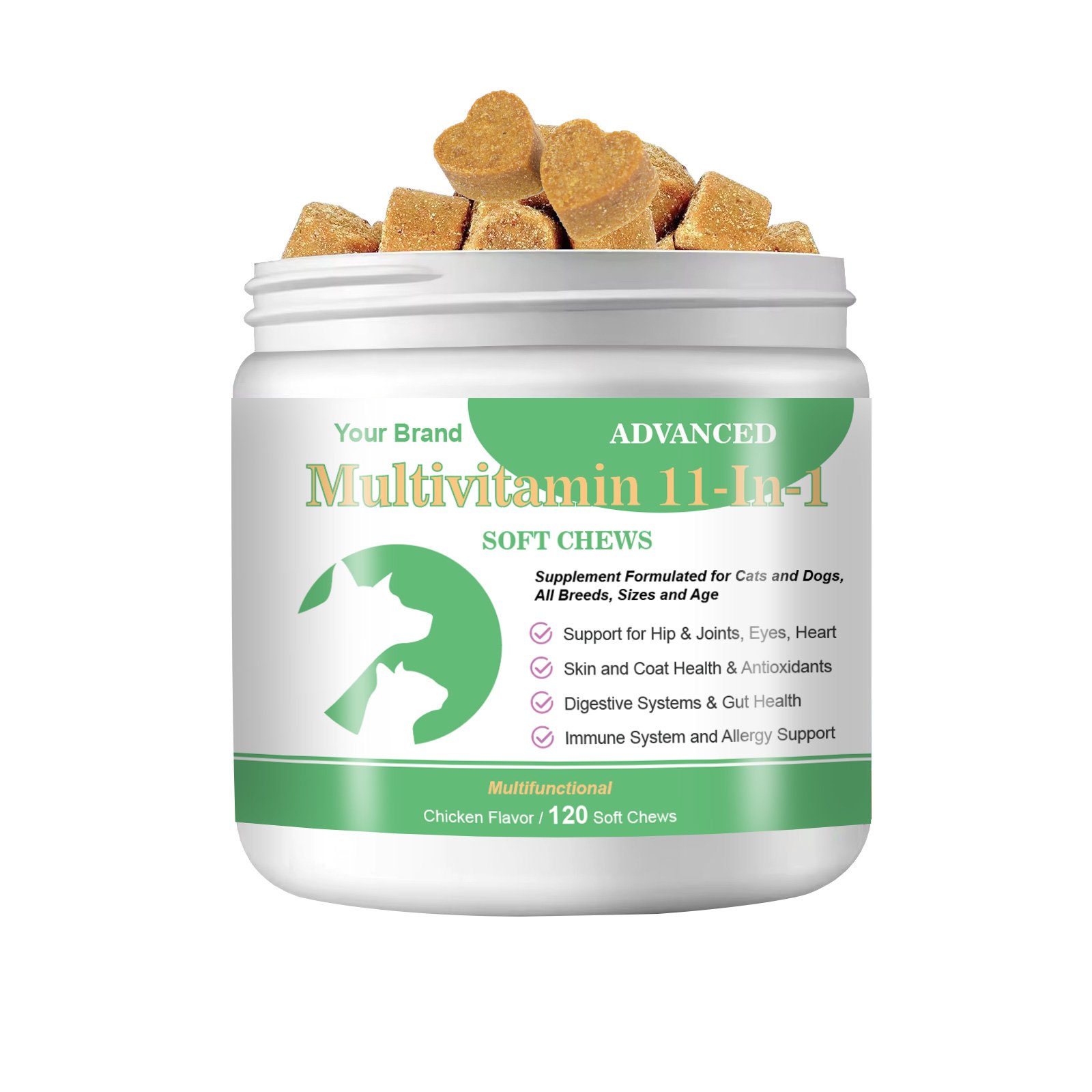 OEM Vitamins Supplements Multivitamin with Probiotics Chew Treats Joint Support and Omega 3 for Cats Dogs