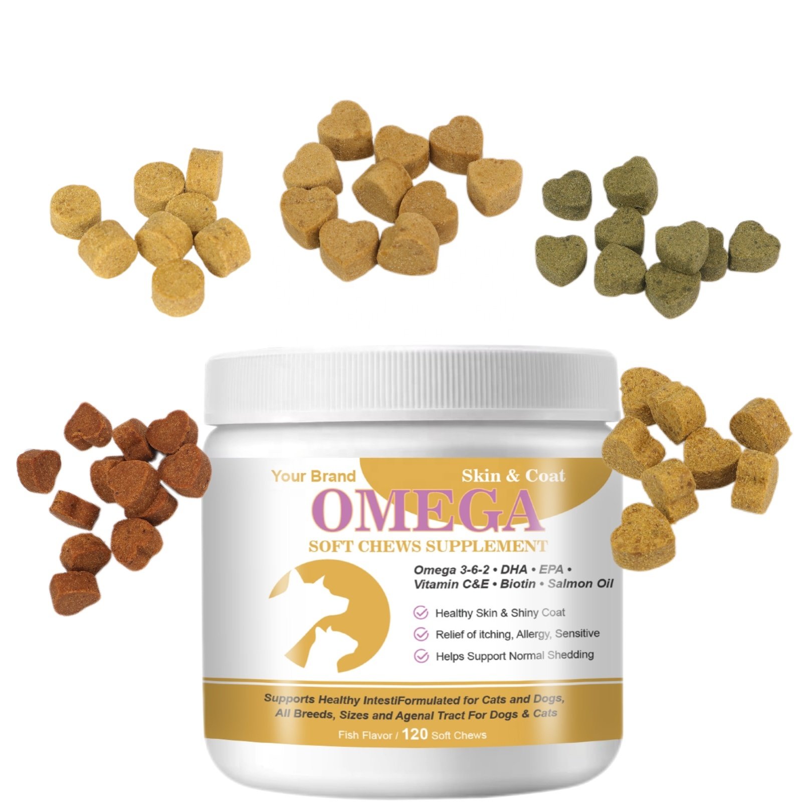 OEM ODM Pet Supplement Omega Chews with Natural Fish Oil Omega 3 for Dogs Cats Anti Itch Skin and Coat