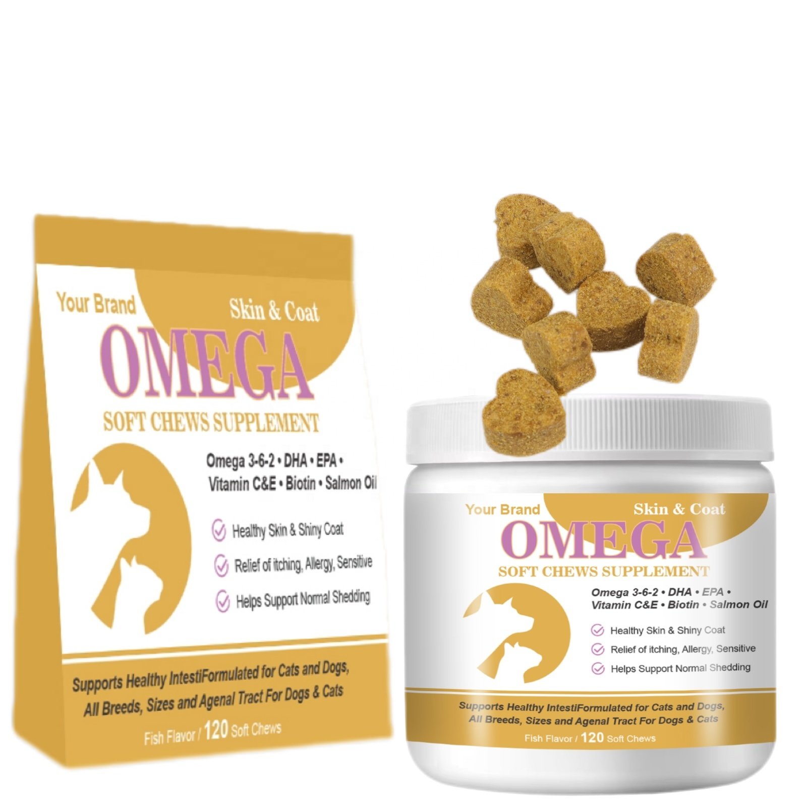 OEM ODM Pet Supplement Omega Chews with Natural Fish Oil Omega 3 for Dogs Cats Anti Itch Skin and Coat