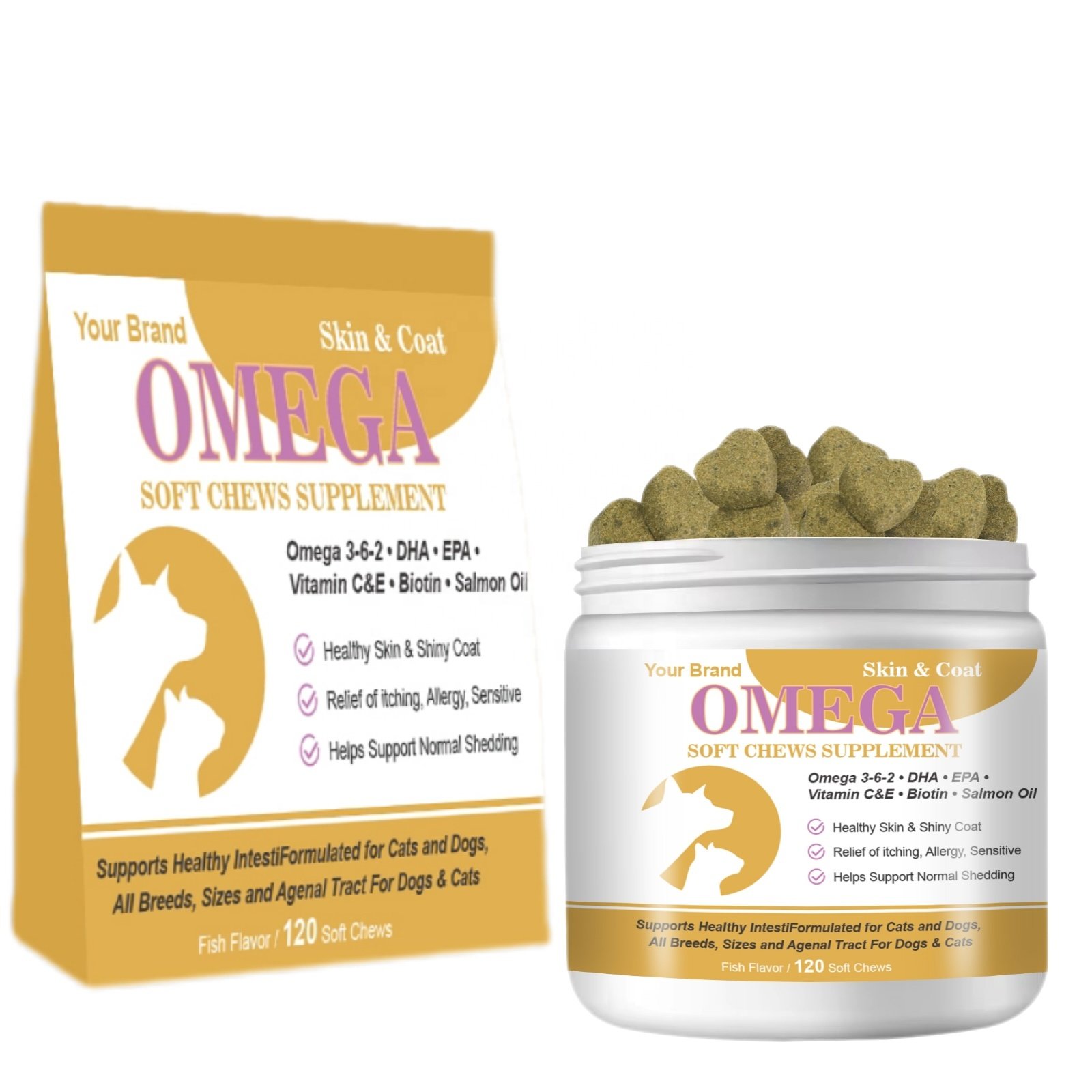 OEM ODM Pet Supplement Omega Chews with Natural Fish Oil Omega 3 for Dogs Cats Anti Itch Skin and Coat