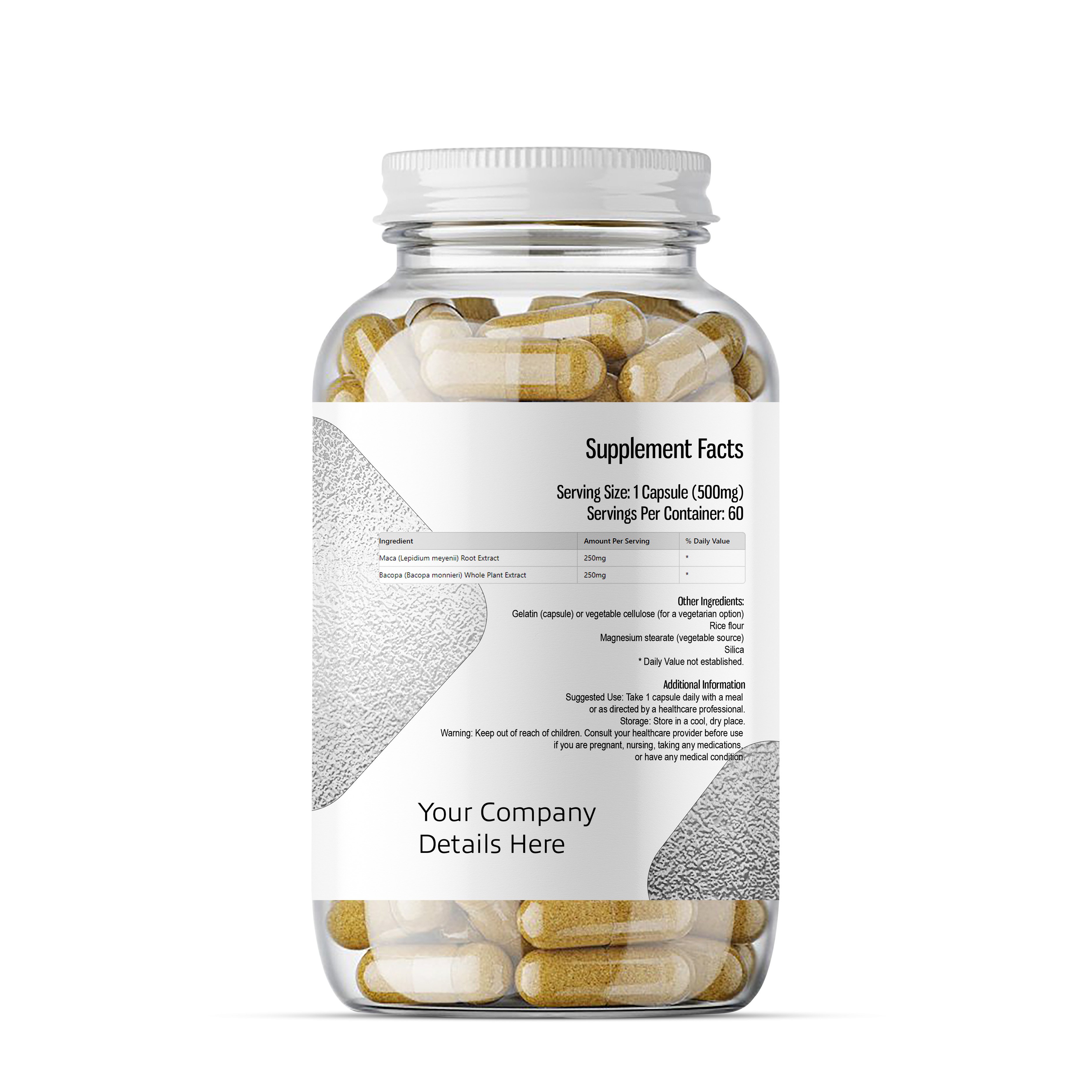 Experience premium Maca Root with Bacopa monnieri extract vegan capsules 100% organic designed for men's peak performance
