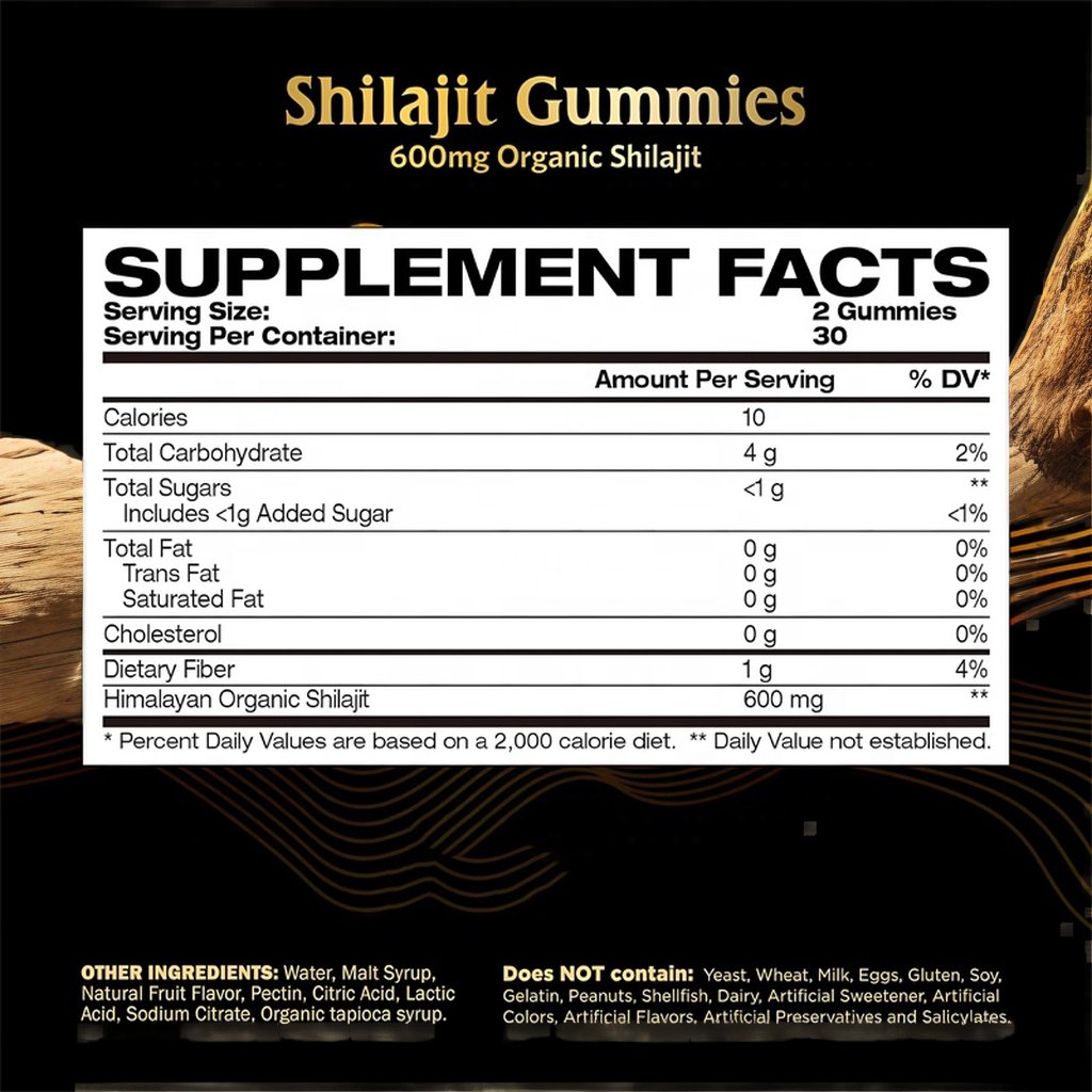 Private Label Shilajit Gummy Candy Dietary Fiber Pure Himalayan Organic Fudge Healthcare Supplement Shilajeet Gummies
