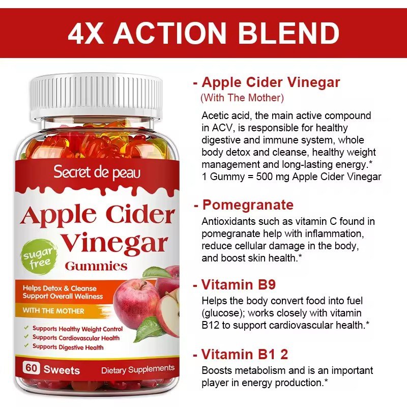 OEM Organic Bulk Apple Cider Vinegar Gummies No Sugar Keto ACV Gummy Candy Slimming Healthcare Supplements