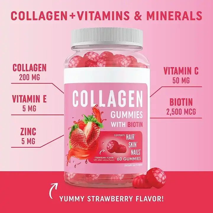 Collagen gummies Strawberry Gummi Whitening skin acne freckle smooth skin hair Private Label healthcare supplements Gummies