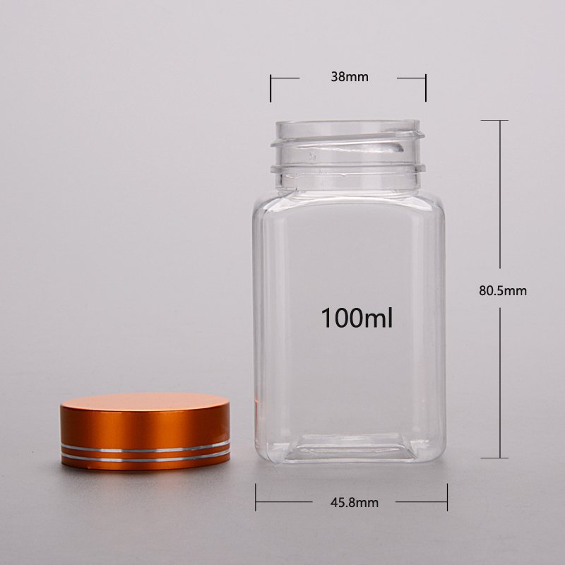 100ml PET food grade square shape vitamin pill tablet capsule packing bottle Bottle Container