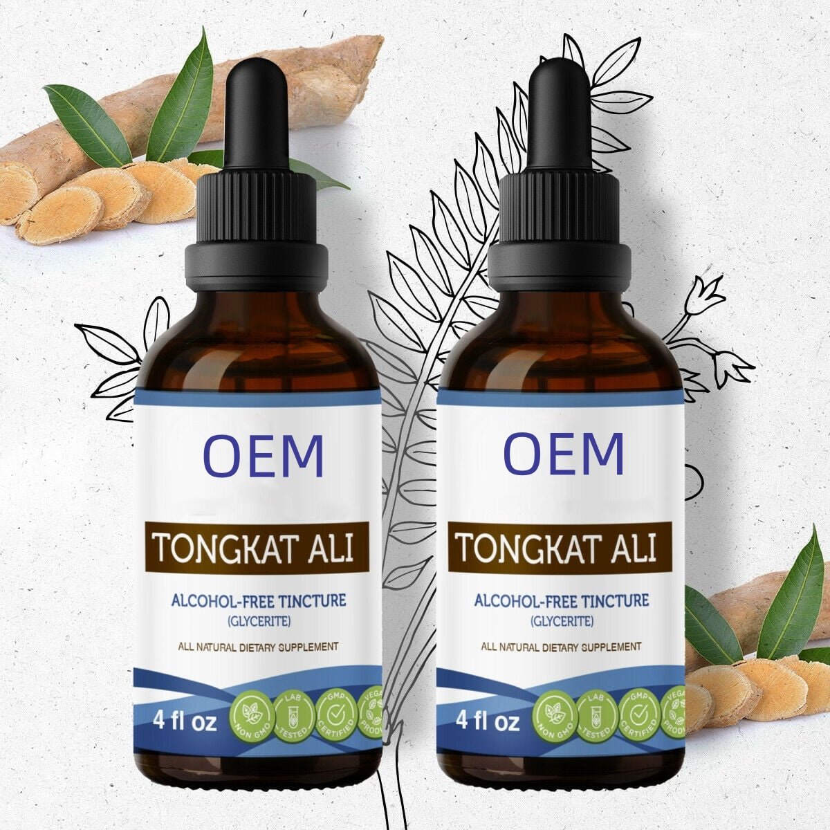 Factory Supply OEM Private Label Tongkat Ali Liquid Extract Drops Tongkat Ali Root Powder Tincture Herbal Supplement