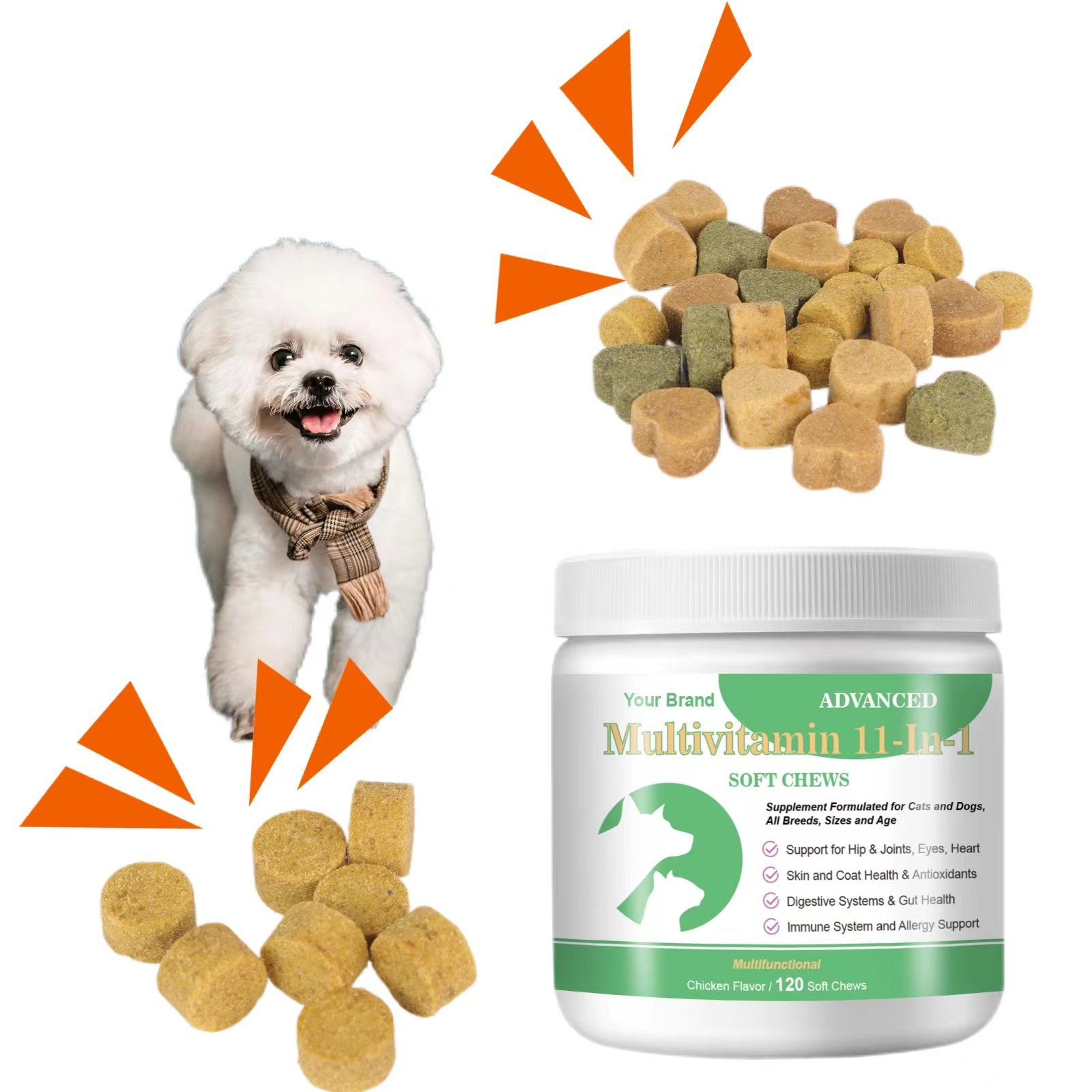 OEM Factory Pet Health Care Dog Vitamin Supplements Chews For Cat Multivitamin Soft Chews