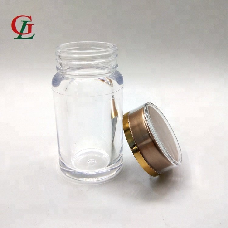 Thick Wall Pharmaceutical Pill Bottle Capsule Pill Container Cap Gold Clear Pill Plastic Wholesale High Quality 40ml PS Medicine