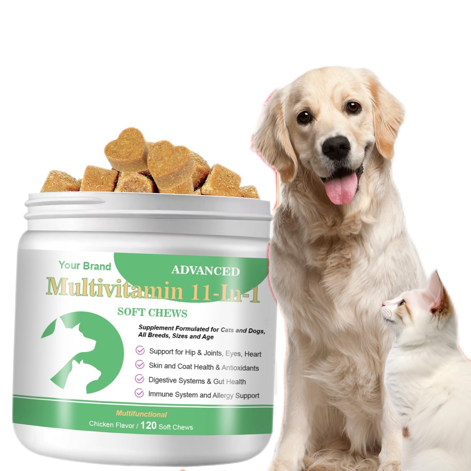 Dog Multivitamin Chewable with Glucosamine and Probiotics Natural Daily Vitamins Treats for Dogs