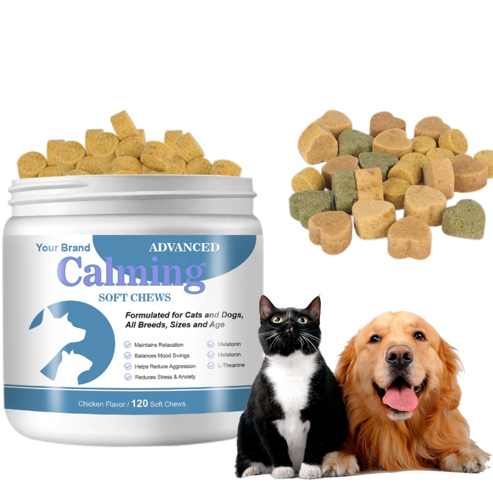 Private Logo Pet Supplement Soft Chews Anxiety and Stress Relief Cat Calming Treats