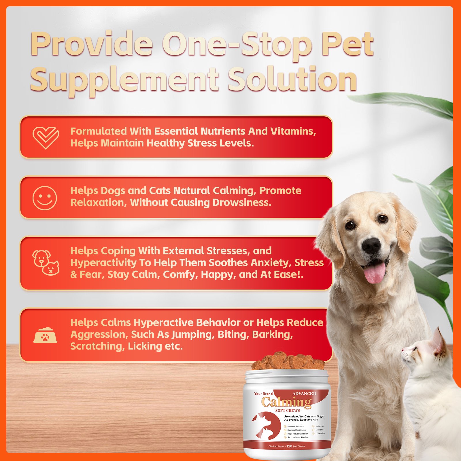 Pet Natural Calming Chews Nutrition Supplements Anxiety Relief Soft Chews for Dogs Cats