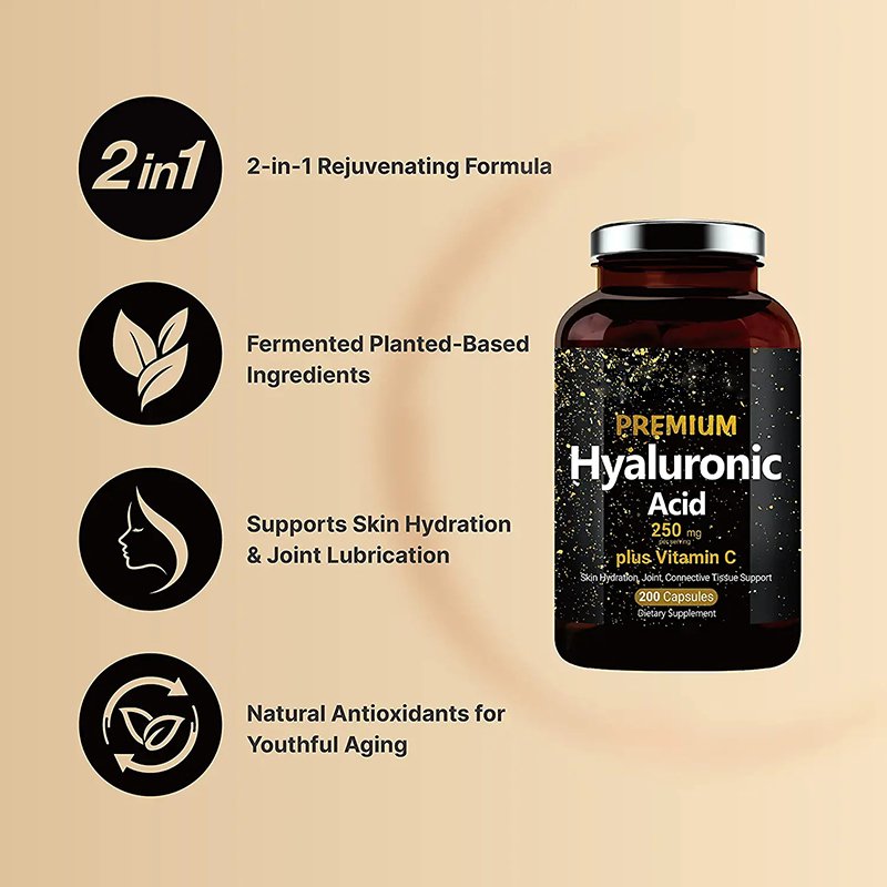 OEM Hyaluronic Acid SupplementsPlant Based Hyaluronic Acid Supplements 2 in 1 Formula Supports Skin Hydration Antioxidant