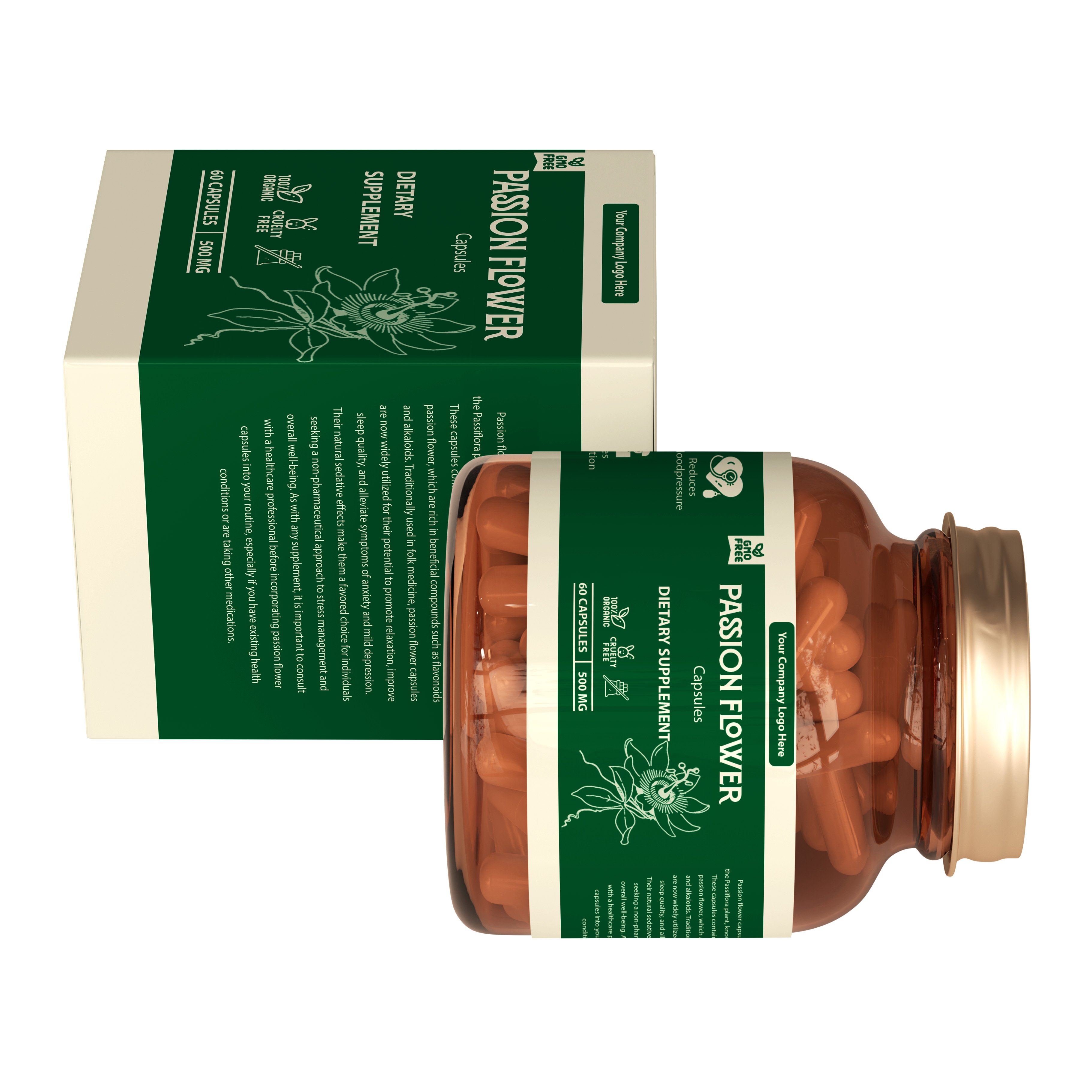 Experience the highest potency vegan Passion Flower Capsule natural source herbal supplement Free sample & free design available