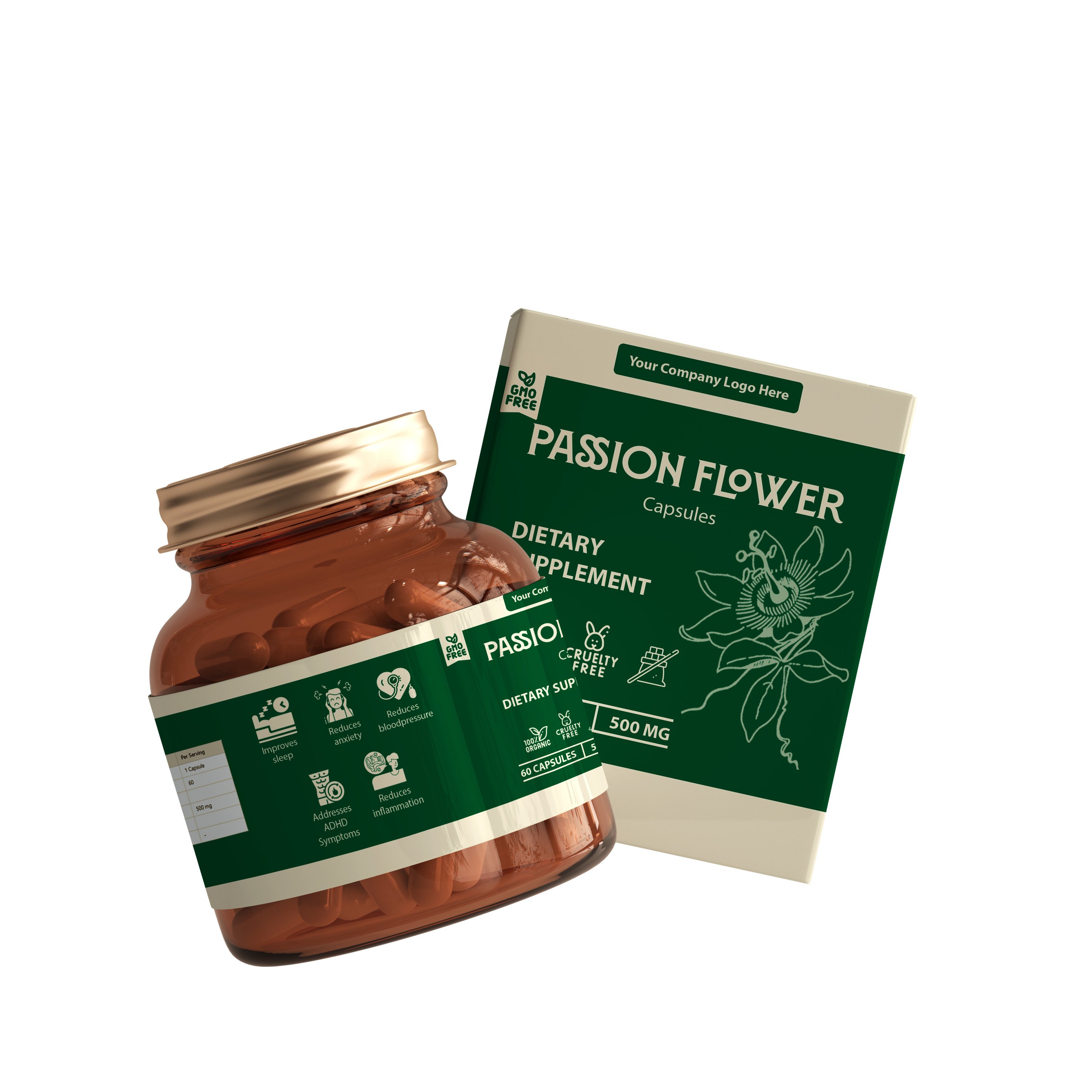 Experience the highest potency vegan Passion Flower Capsule natural source herbal supplement Free sample & free design available