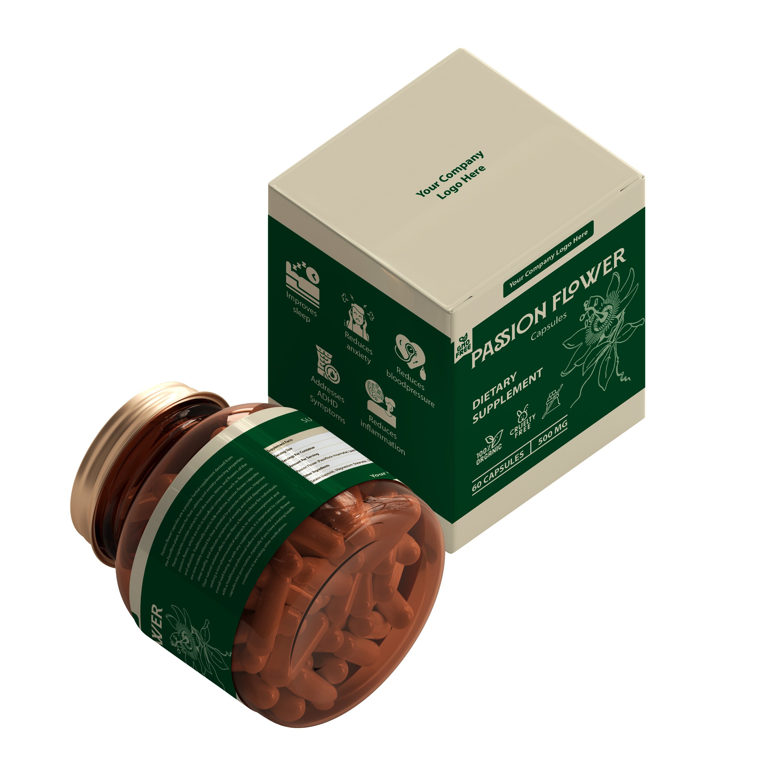 Experience the highest potency vegan Passion Flower Capsule natural source herbal supplement Free sample & free design available