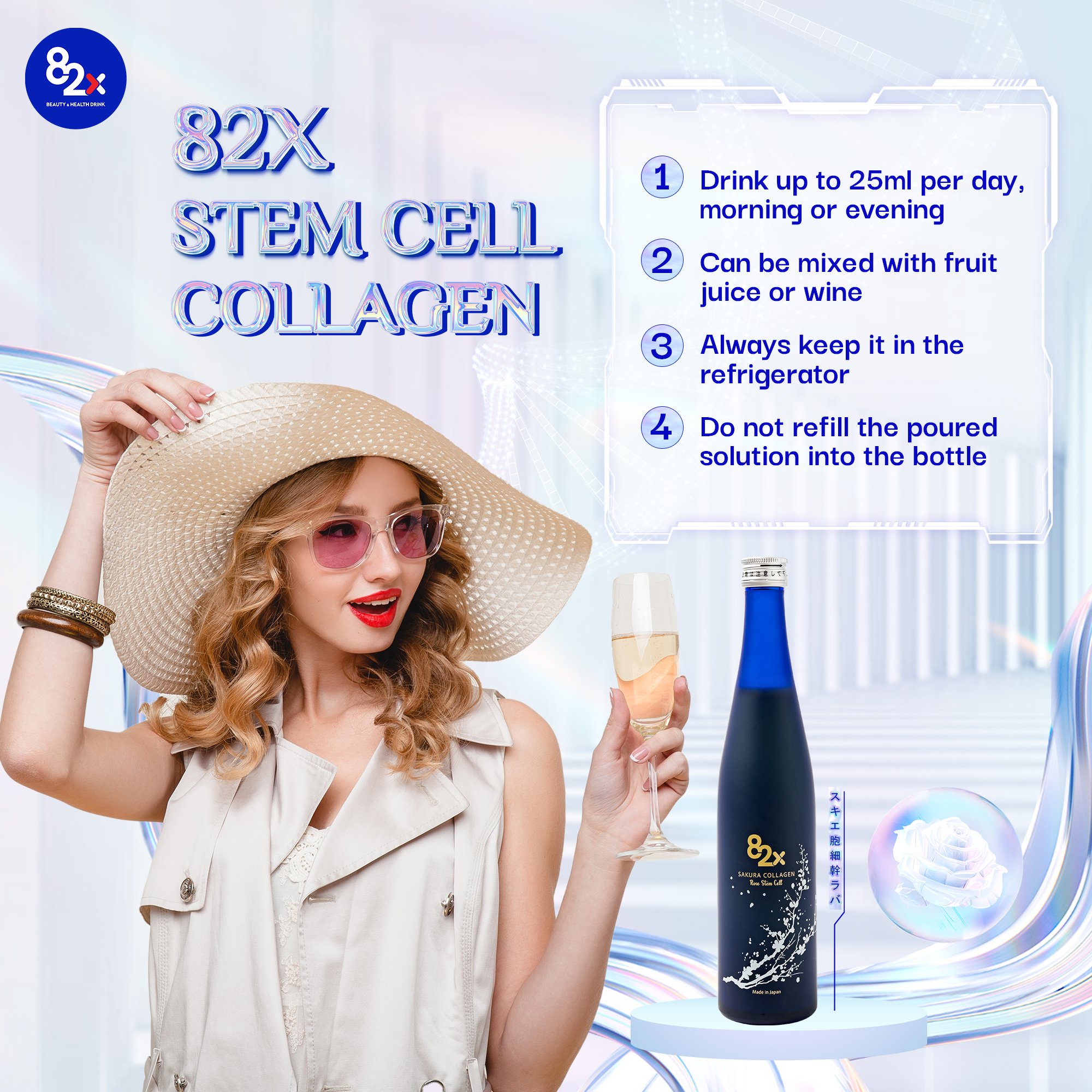Wholesale Bulk Japan 82X Stem Cell Collagen Drink Liquid Supplement Enhanced Skin Beauty Water Anti-Aging Skin Whitening Bottle