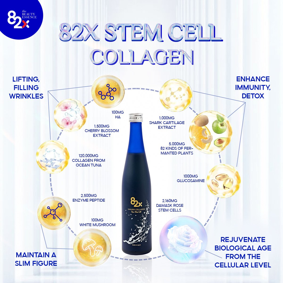 Wholesale Bulk Japan 82X Stem Cell Collagen Drink Liquid Supplement Enhanced Skin Beauty Water Anti-Aging Skin Whitening Bottle