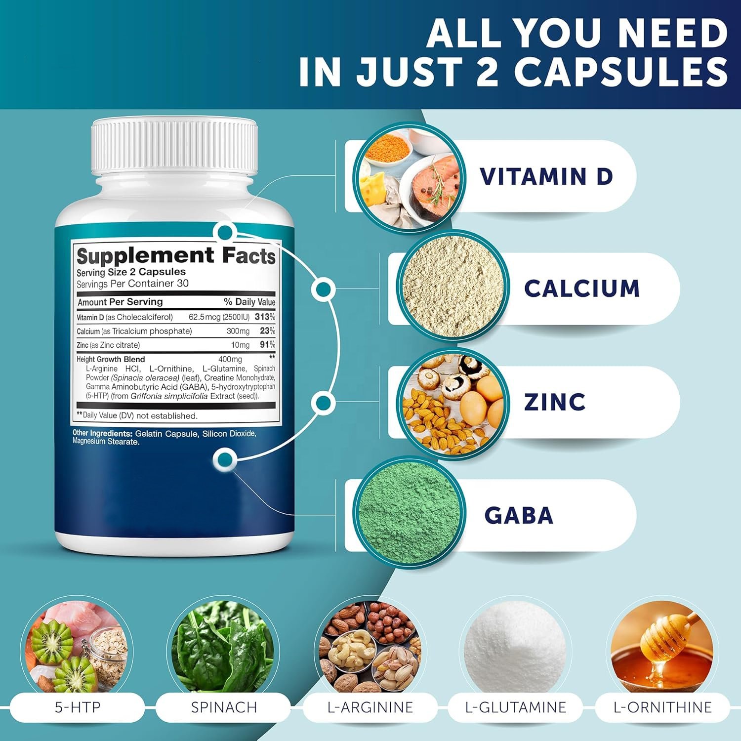 Private Label High Quality Height growth capsule for Body Height Increase Growth and development health food supplement