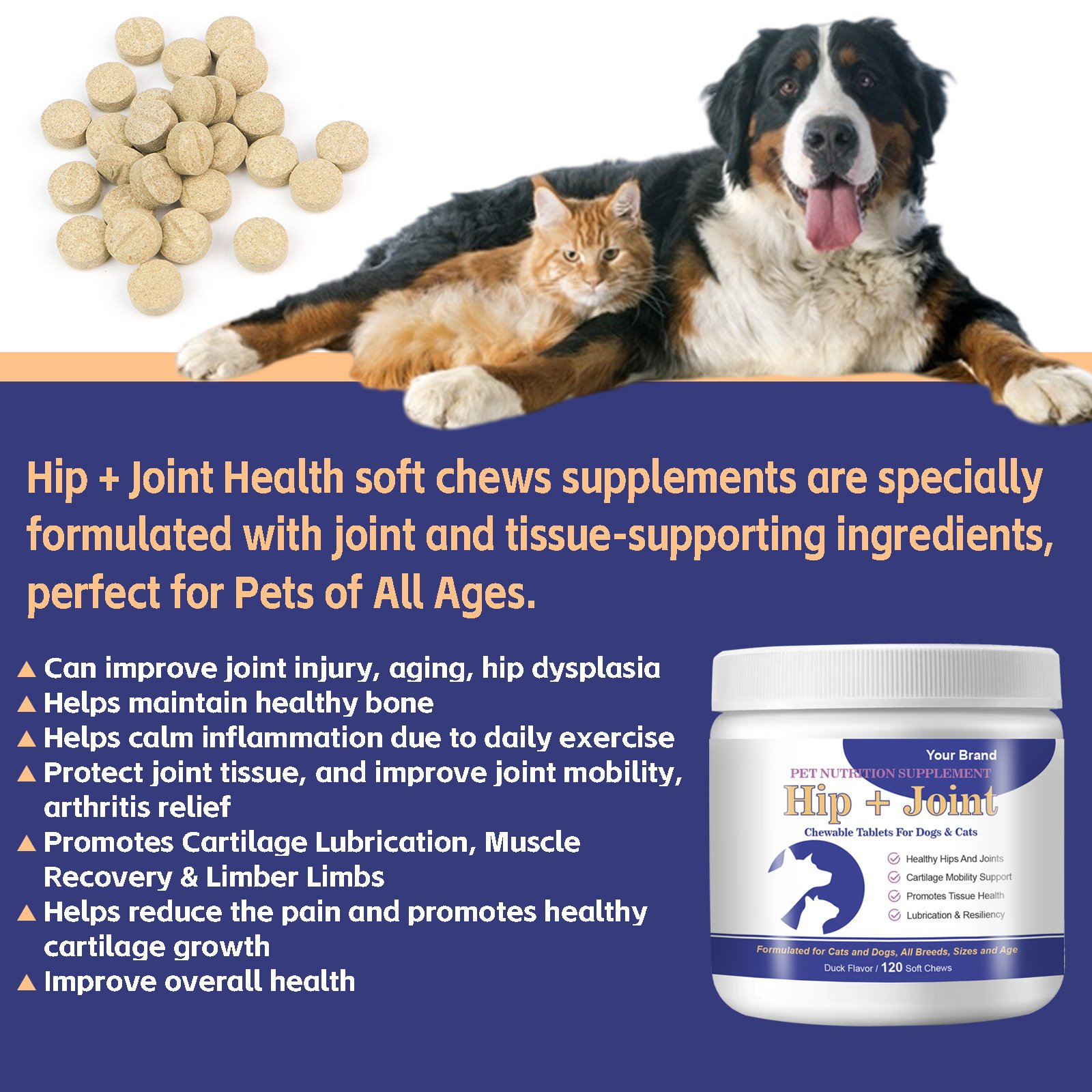 Factory OEM/ODM Glucosamine Chondroitin Joint Pain Relief Treats Vitamin Soft Chews for Dogs Cats
