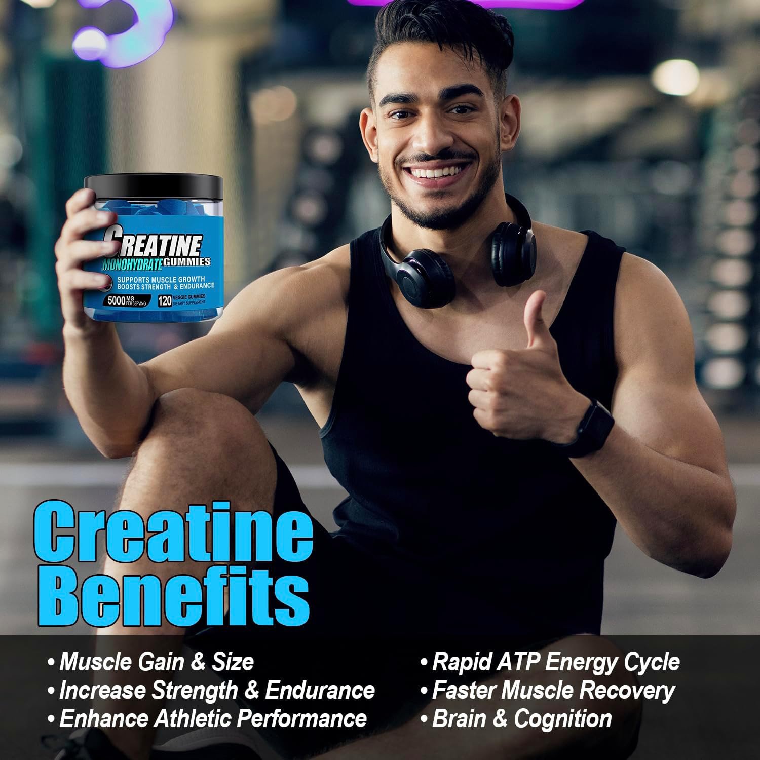 Private Label Creatine Monohydrate Gummies Bcaa Pre Workout Gummies Weight Gain Gummy Candy Gym Supplement