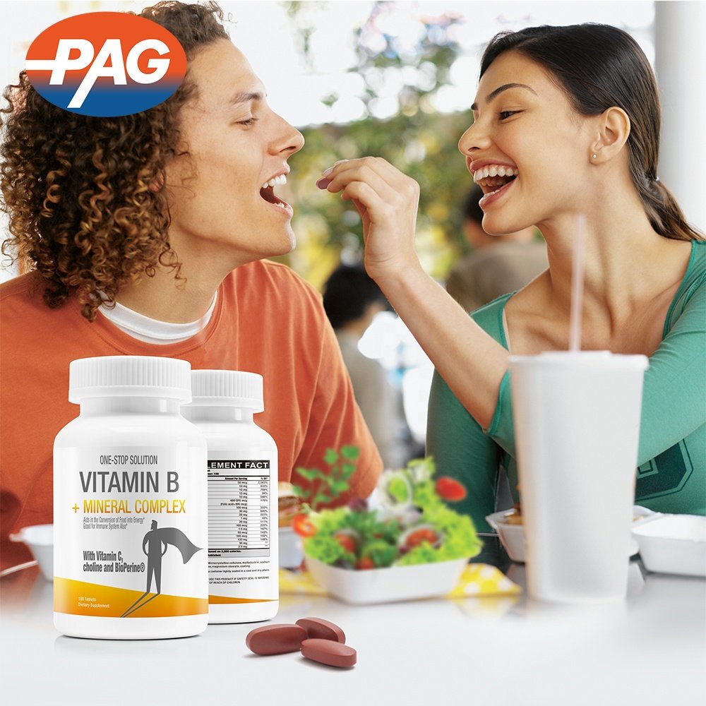 Wholesale 180 Tabs per Bottle Vitamin C Choline Bioperine Healthcare Supplement B-Complex Mineral Vitamin B Complex Tablets
