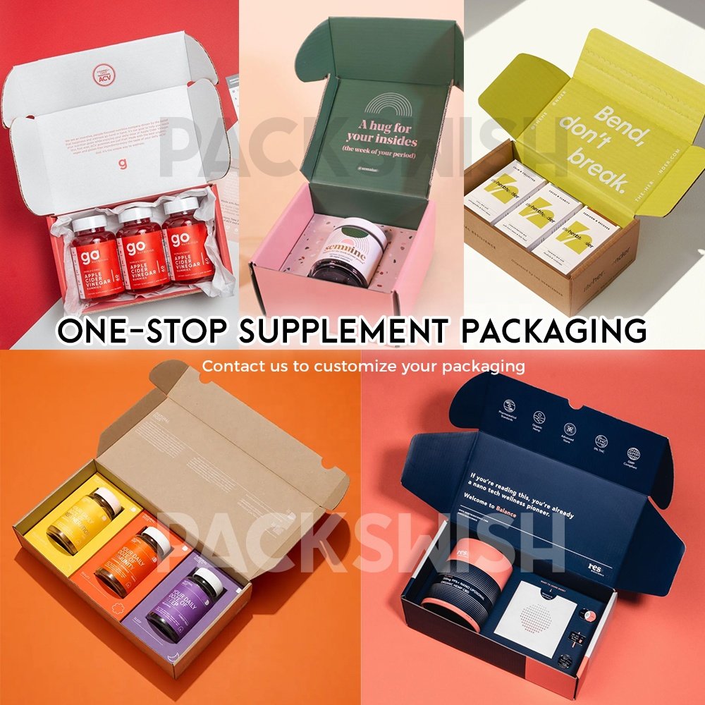 Recyclable Flat Foldable Subscription Box Jar Paper Insert Custom Protein Hair Vitamin Nutrition Supplement Carton Packaging Box