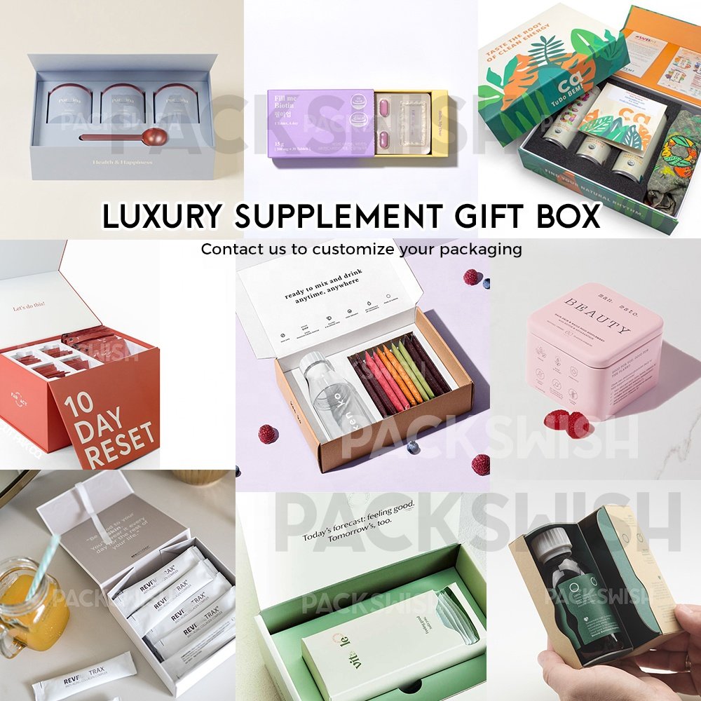 Recyclable Flat Foldable Subscription Box Jar Paper Insert Custom Protein Hair Vitamin Nutrition Supplement Carton Packaging Box