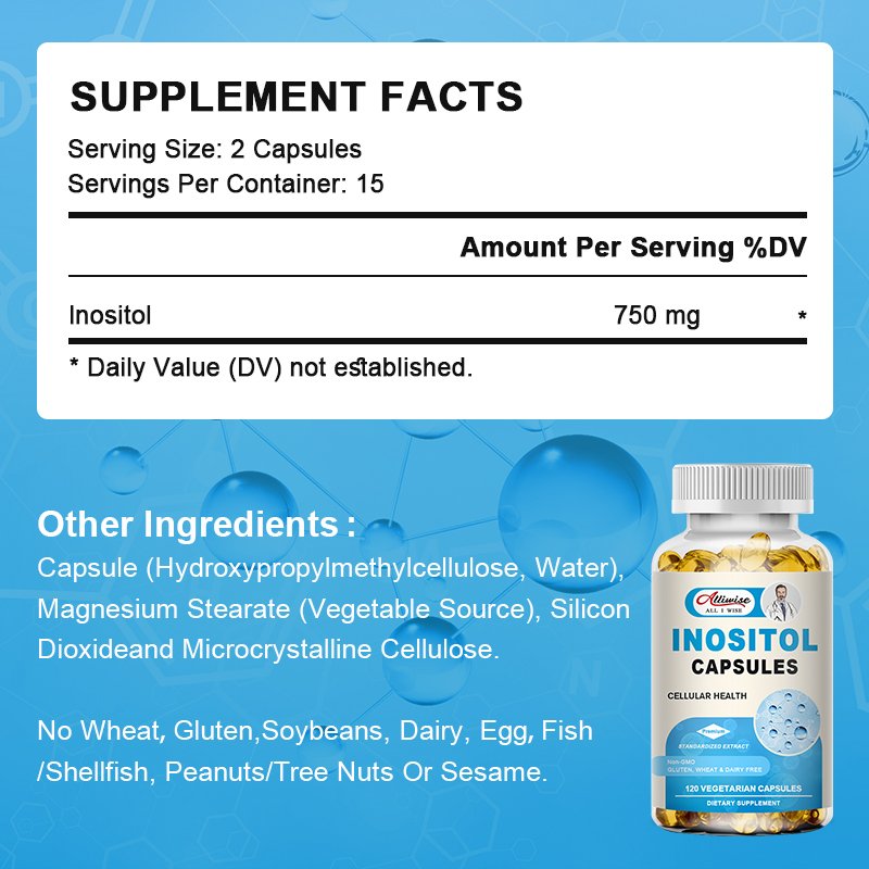 Alliwise OEM 120pcs Inositol Softgel Capsules Promotes Liver Fat Metabolism and Immune Cellular Support Healthcare Supplement