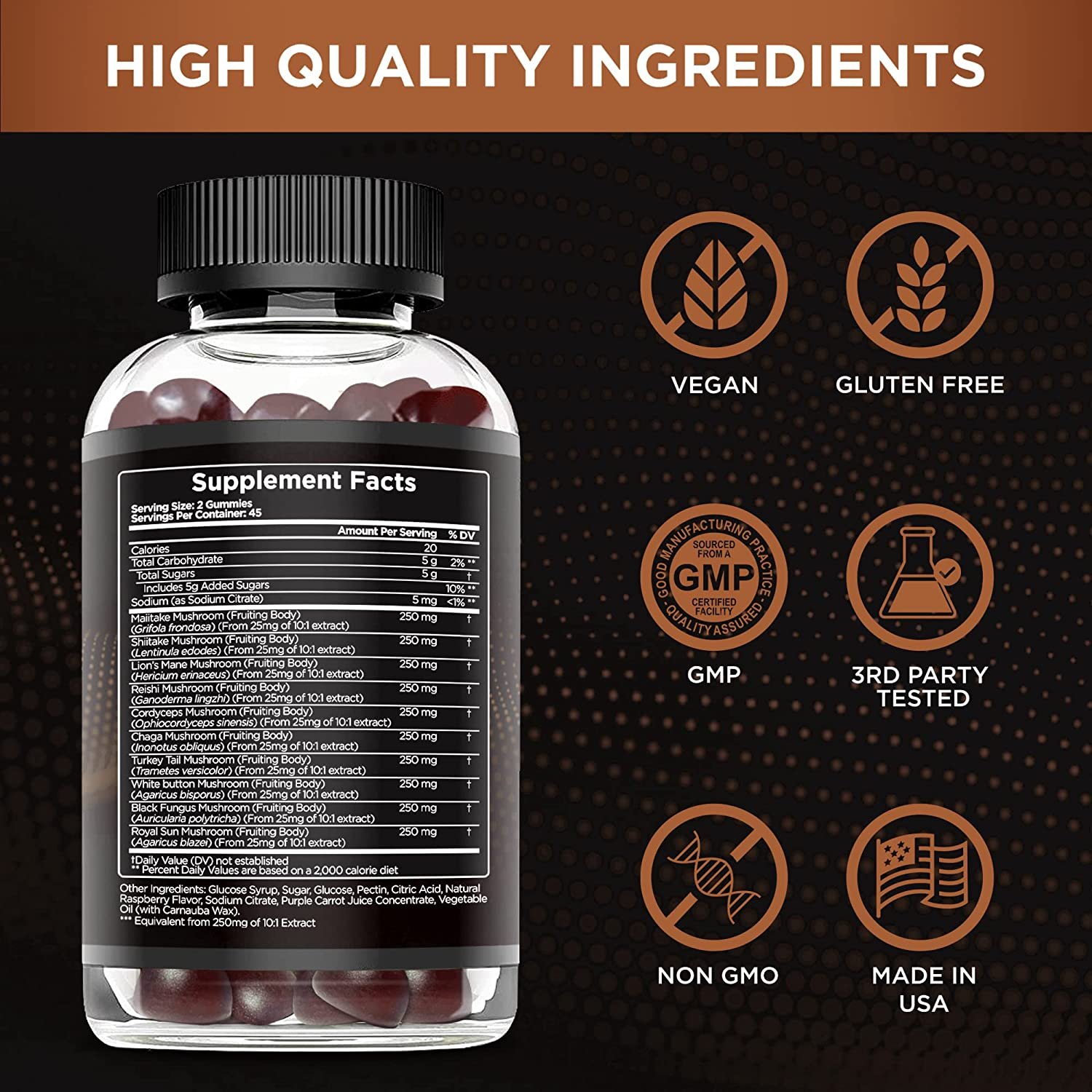 OEM Private Label Mushroom Gummies Organic Lions Mane Mushroom Gummies Organic Nootropic Brain Supplement Gummy