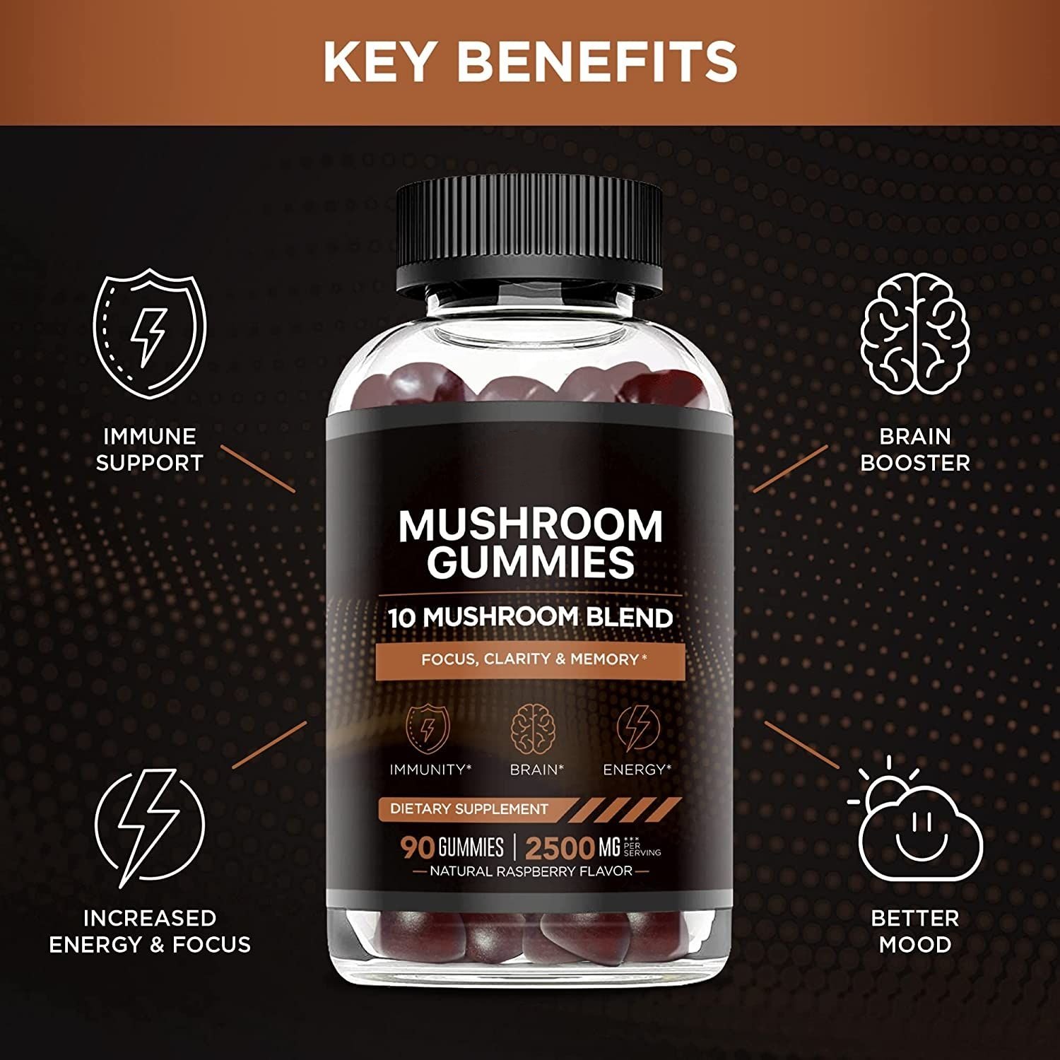 OEM Private Label Mushroom Gummies Organic Lions Mane Mushroom Gummies Organic Nootropic Brain Supplement Gummy