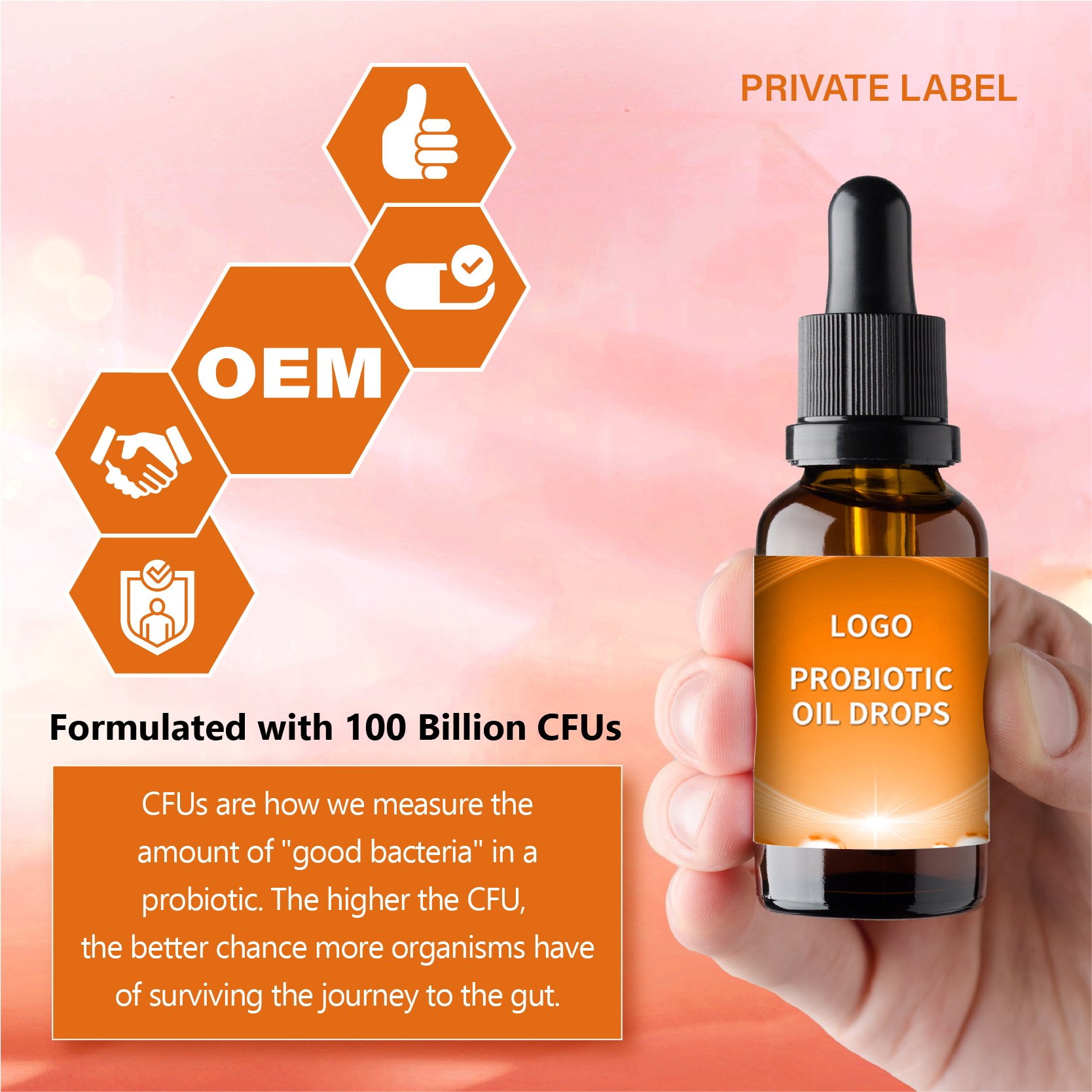 OEM healthcare supplement Probiotic oil drops for gut health Digestive health Immune Support 100 Billion CFUs Probiotic liquid