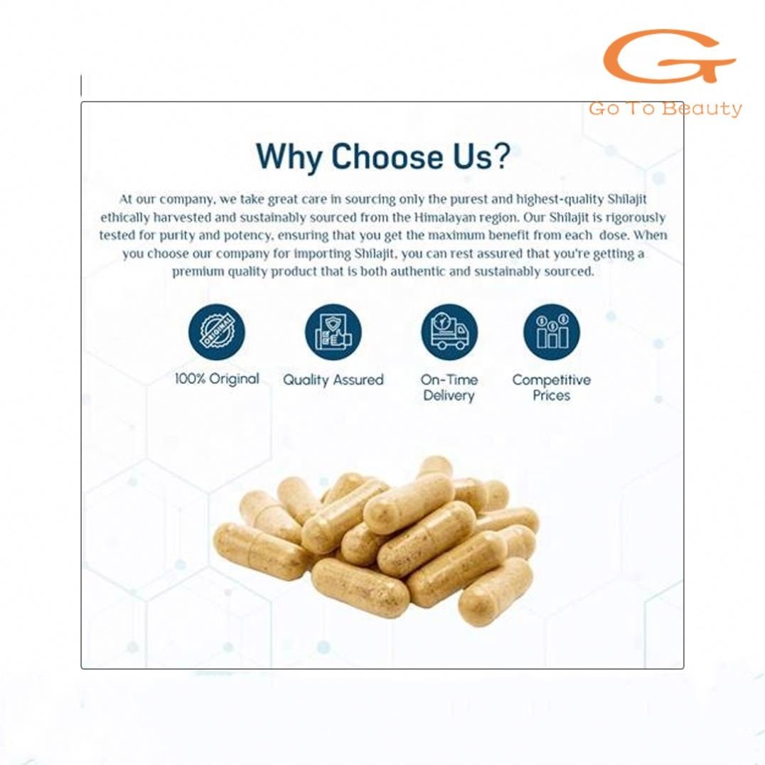 Gotobeauty Custom Logo Possible for Healthcare Supplement Assured Quality Pure & Natural Himalayan Shilajit Herbal Capsules