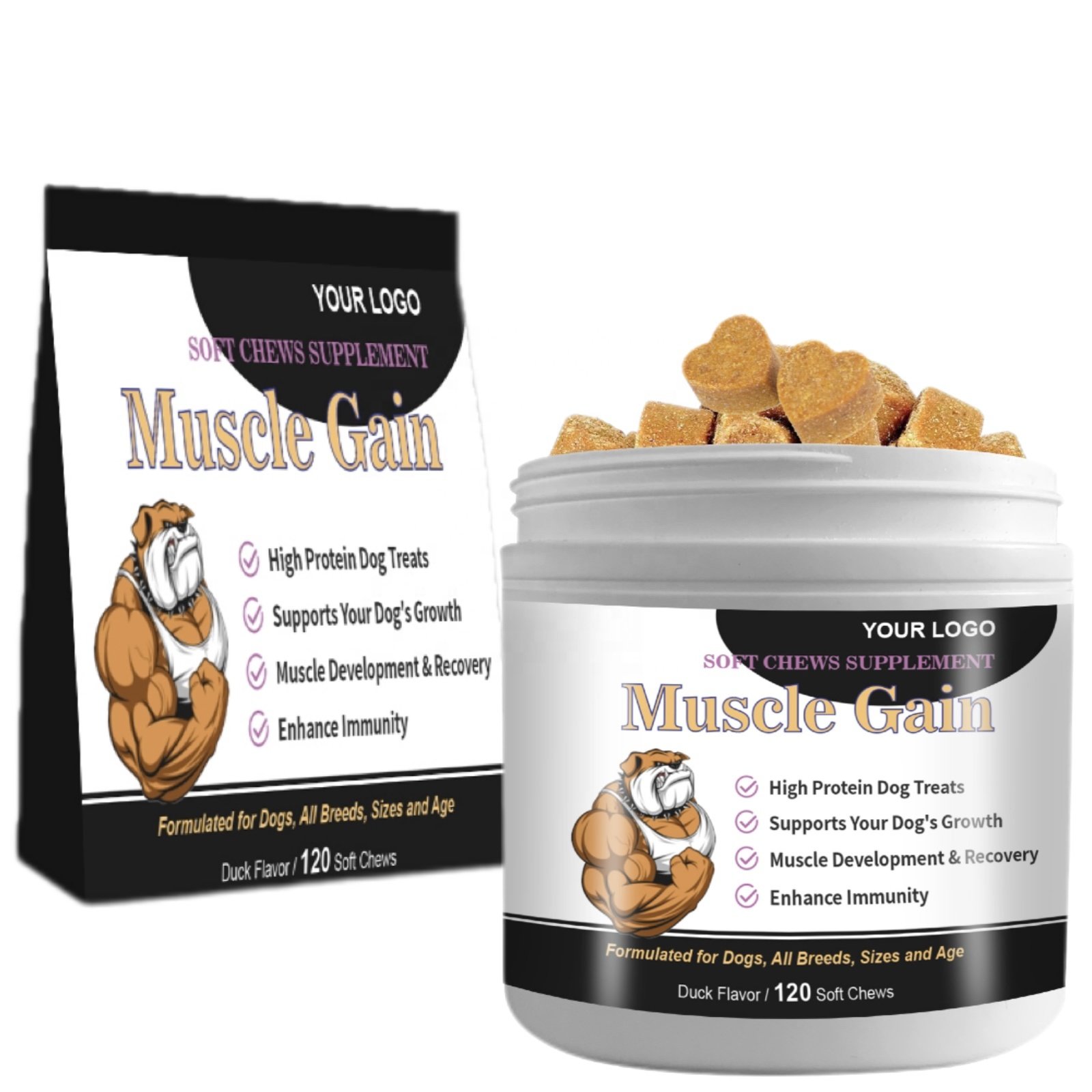 Pet Supplement High Protein Muscles Builder For Dog Weight Gain Soft Chews Immune System Strengthen