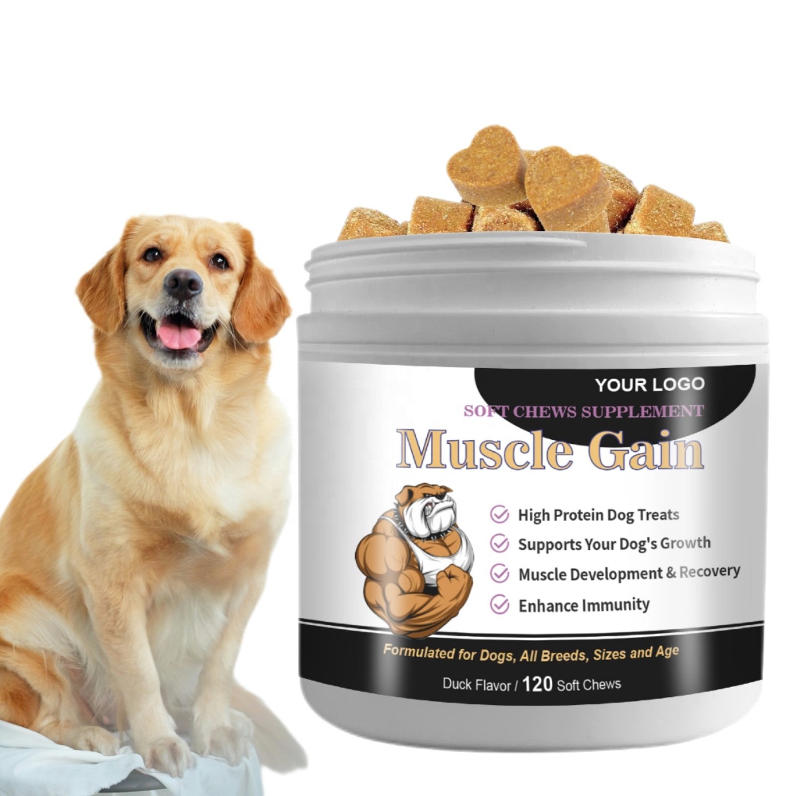 Pet Supplement High Protein Muscles Builder For Dog Weight Gain Soft Chews Immune System Strengthen
