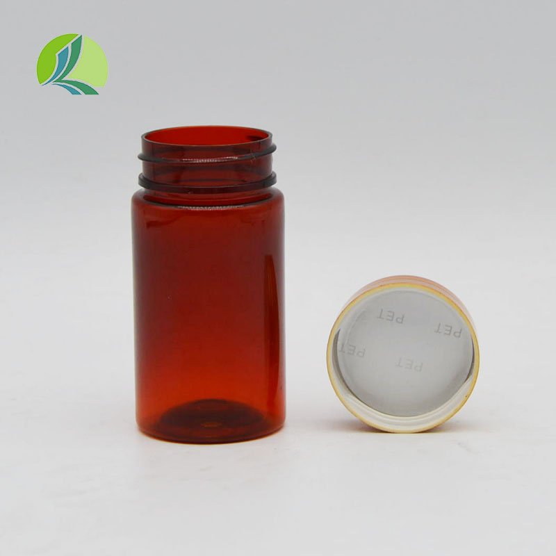 Pharmaceutical 80ml 100ml PET Brown Transparent Wide Mouth Healthcare Pill Medicine Tablet Bottle Empty Capsule with Gold Sliver