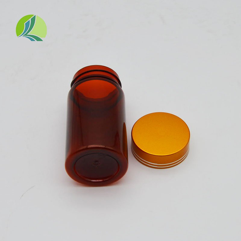 Pharmaceutical 80ml 100ml PET Brown Transparent Wide Mouth Healthcare Pill Medicine Tablet Bottle Empty Capsule with Gold Sliver