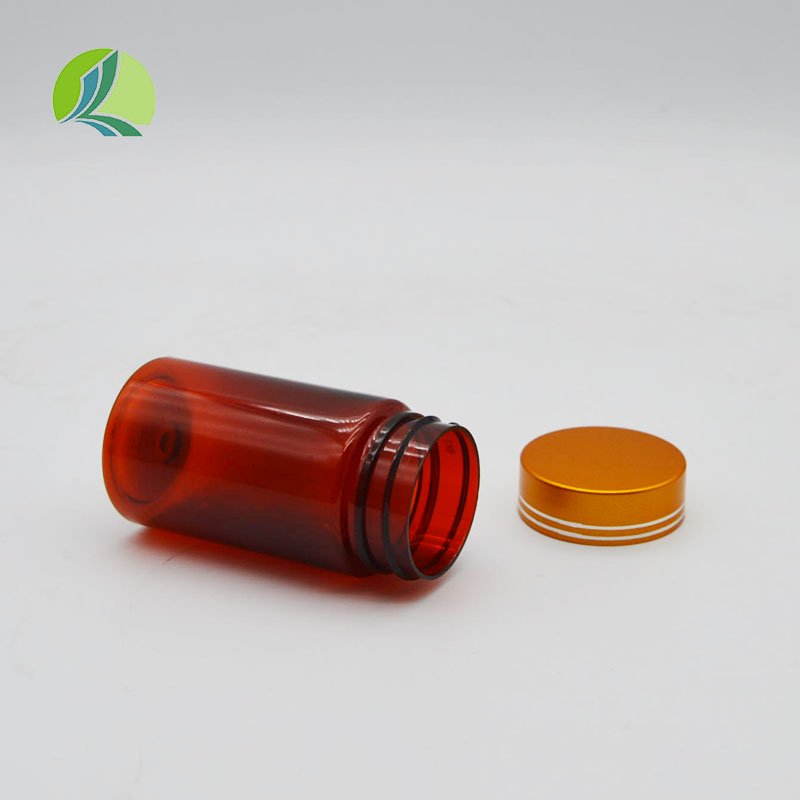 Pharmaceutical 80ml 100ml PET Brown Transparent Wide Mouth Healthcare Pill Medicine Tablet Bottle Empty Capsule with Gold Sliver