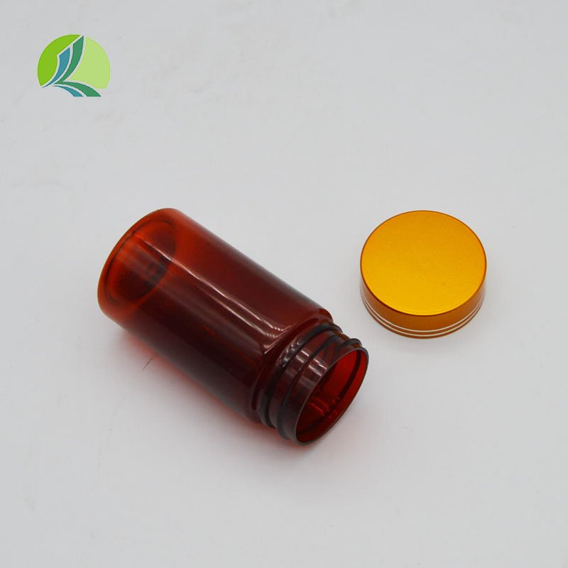 Pharmaceutical 80ml 100ml PET Brown Transparent Wide Mouth Healthcare Pill Medicine Tablet Bottle Empty Capsule with Gold Sliver